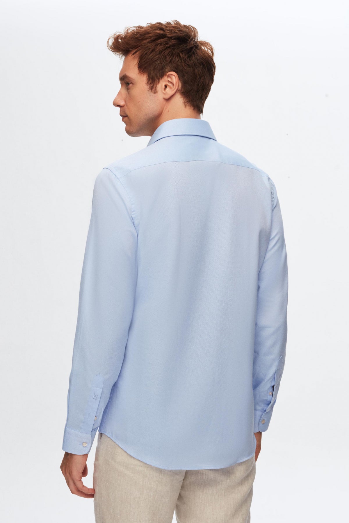 Ds Damat Slim Fit Italian Collar Textured Long-Sleeve Easy-Iron Breathable Four-Season Shirt - Blue