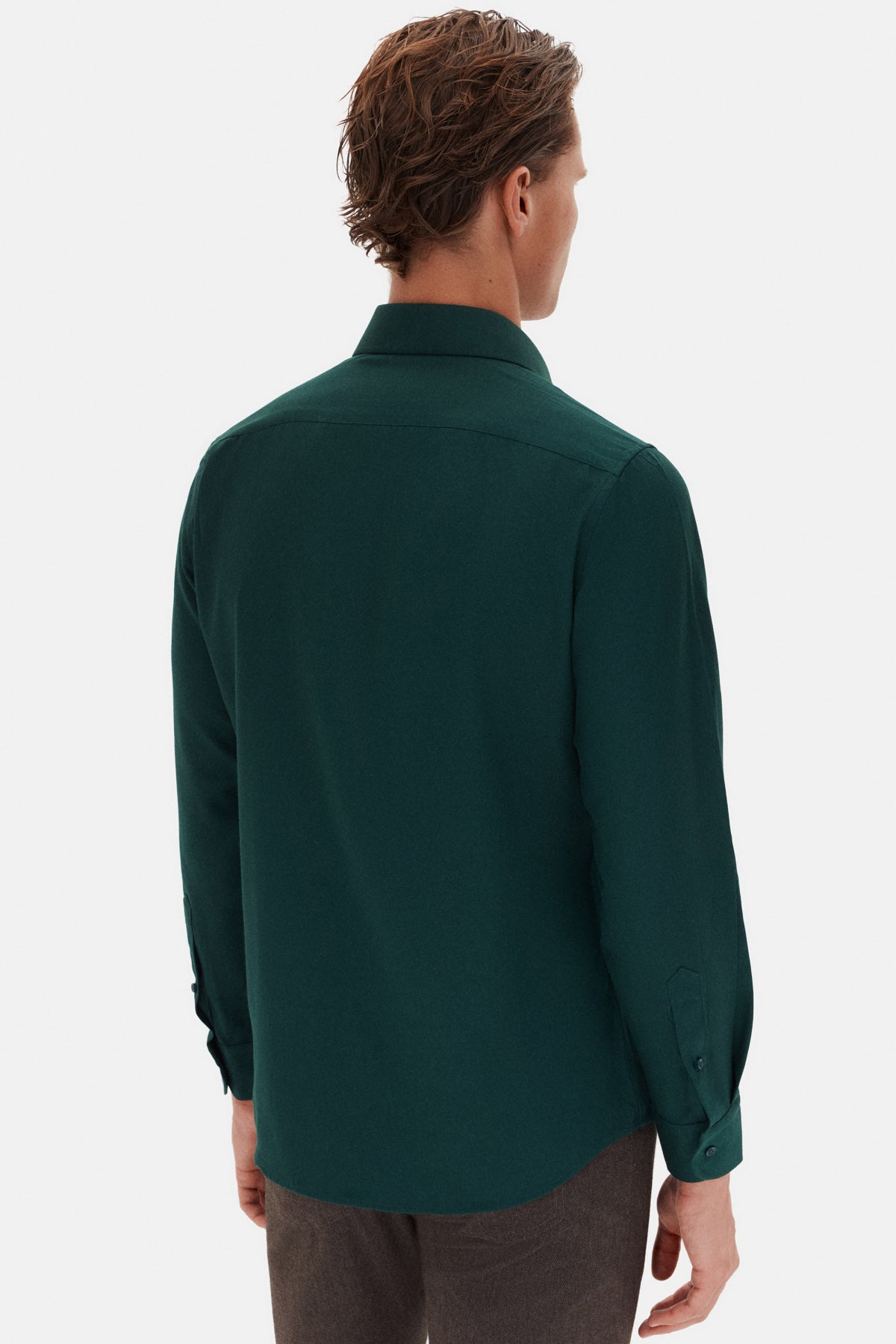 Ds Damat Slim Fit Italian Collar Textured Long-Sleeve Easy-Iron Breathable Four-Season Shirt - Dark Green