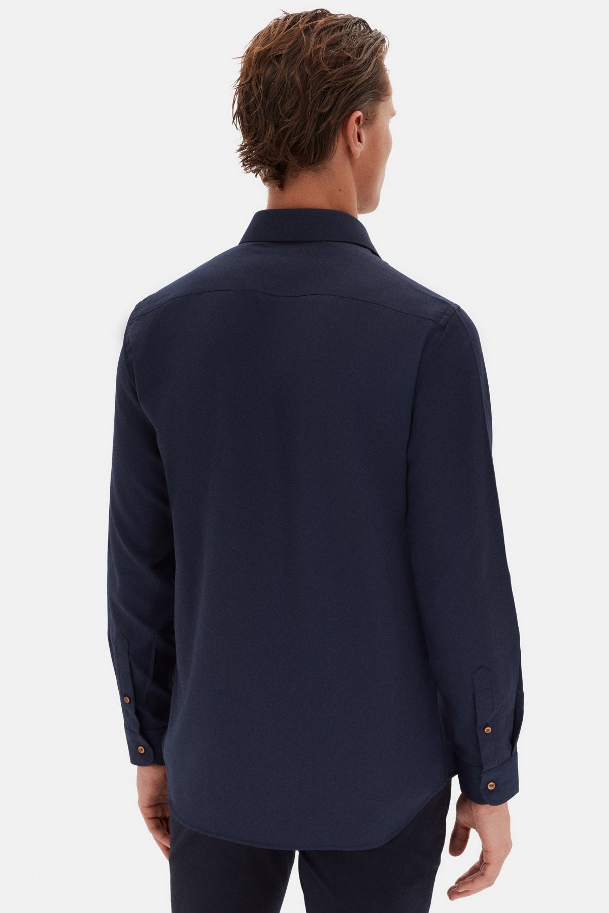 Ds Damat Slim Fit Italian Collar Textured Long-Sleeve Easy-Iron Breathable Four-Season Shirt - Navy Blue