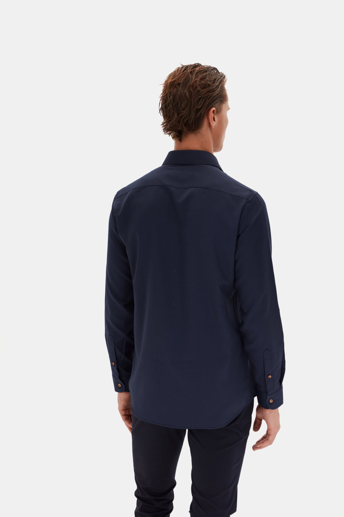 Ds Damat Slim Fit Italian Collar Textured Long-Sleeve Easy-Iron Breathable Four-Season Shirt - Navy Blue