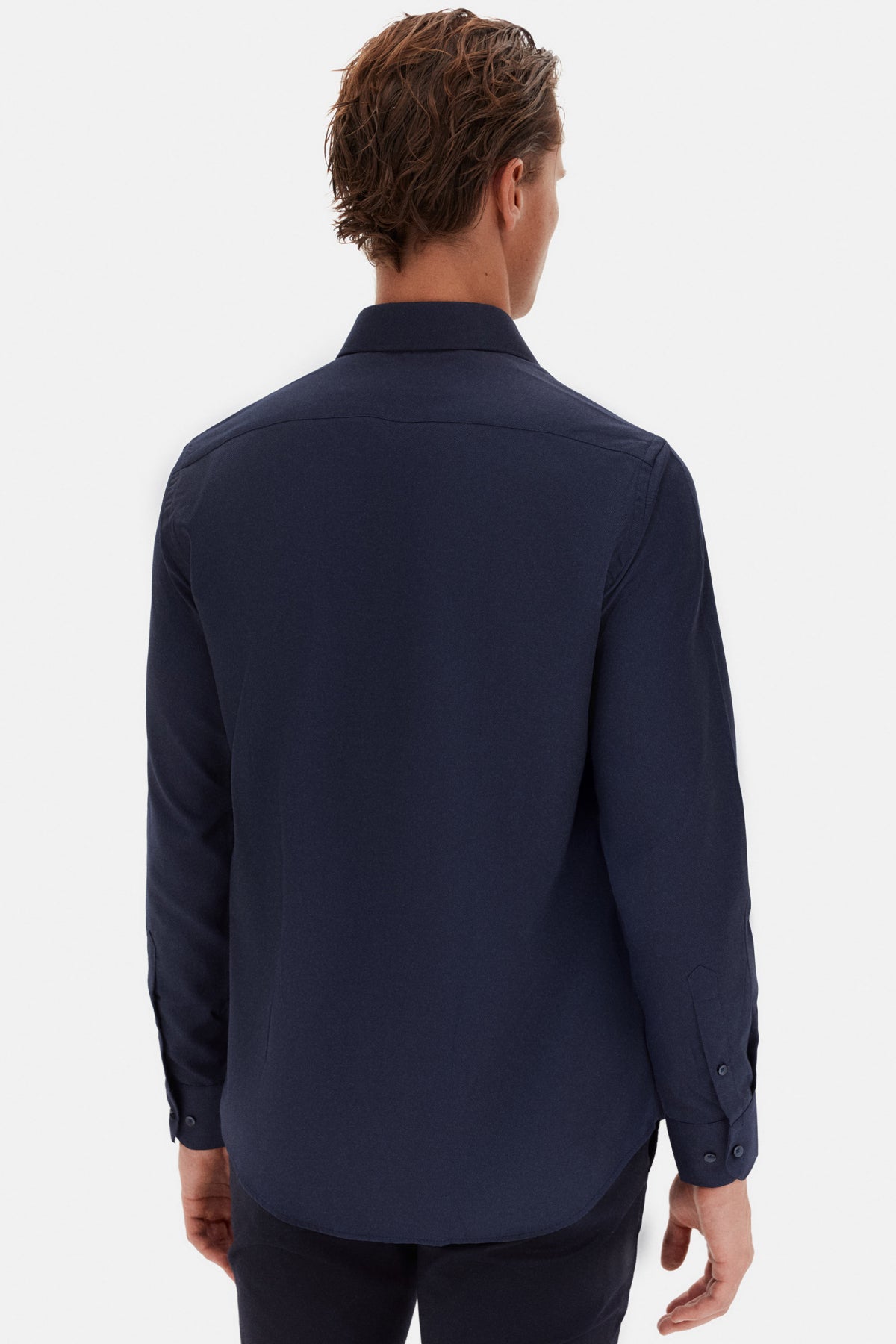 Ds Damat Slim Fit Italian Collar Textured Long-Sleeve Easy-Iron Breathable Four-Season Shirt - Navy Blue