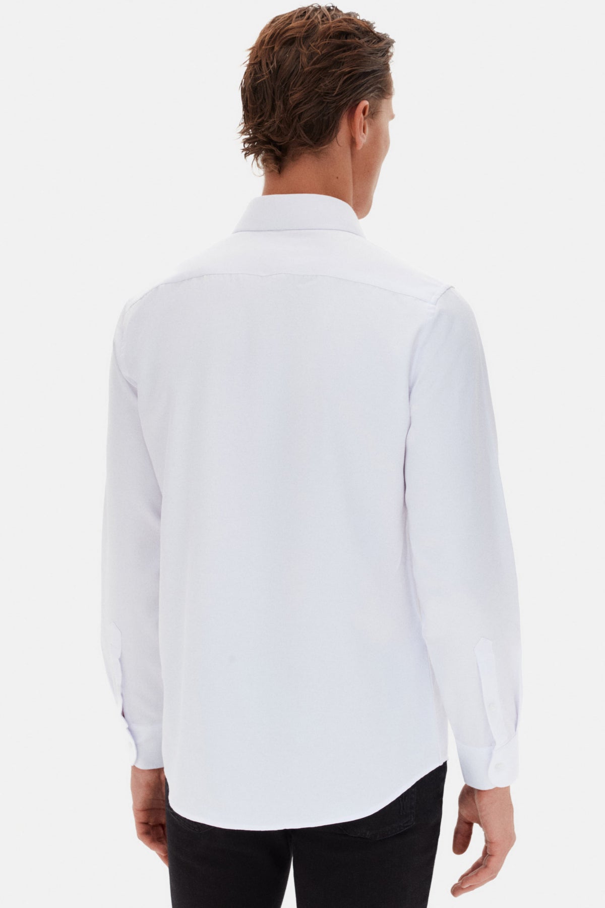 Ds Damat Slim Fit Italian Collar Textured Long-Sleeve Easy-Iron Breathable Four-Season Shirt - White