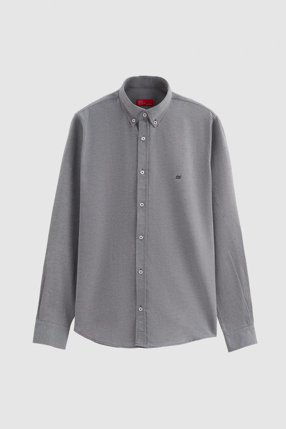 Ds Damat Slim Fit Oxford Button-Down Easy Iron Embroidered Detail Cotton Shirt - Anthracite