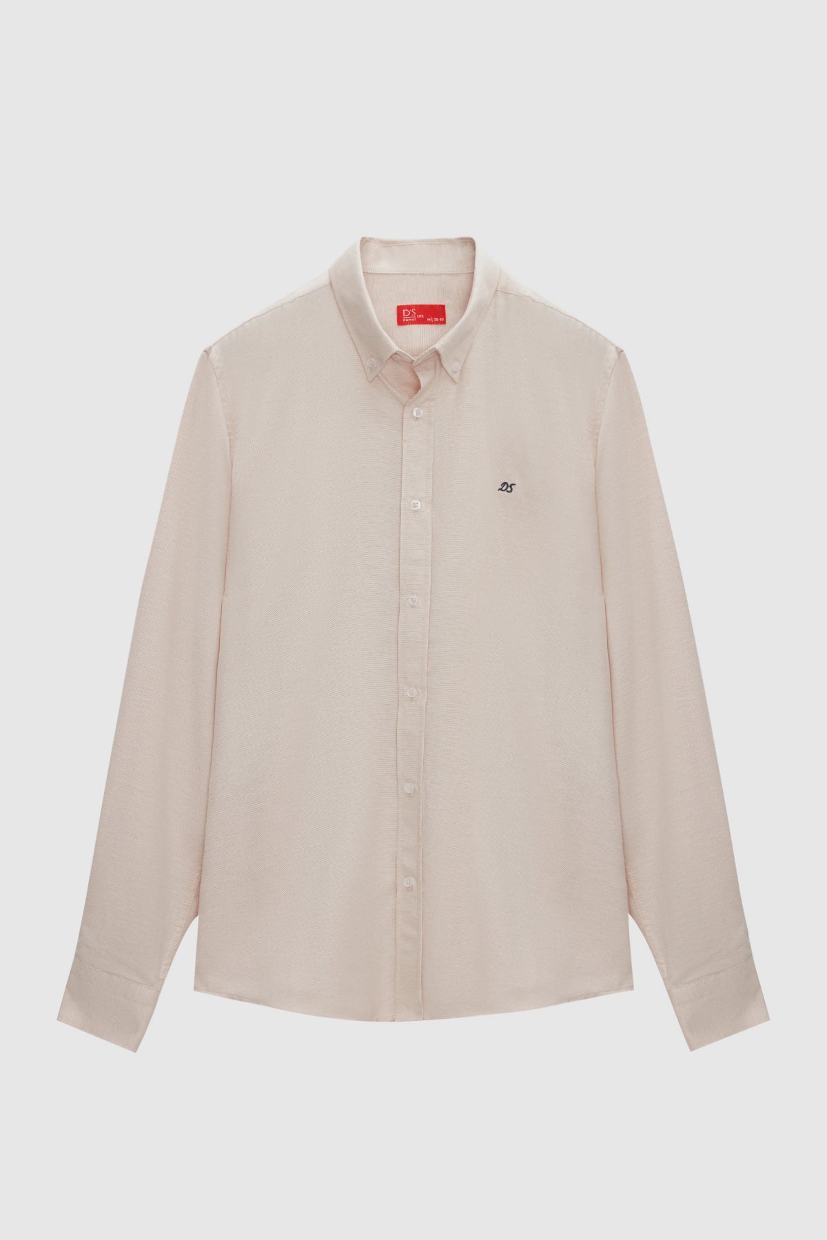 Ds Damat Slim Fit Oxford Button-Down Easy Iron Embroidered Detail Cotton Shirt - Beige