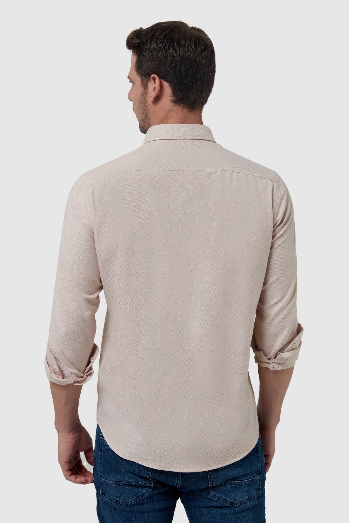 Ds Damat Slim Fit Oxford Button-Down Easy Iron Embroidered Detail Cotton Shirt - Beige