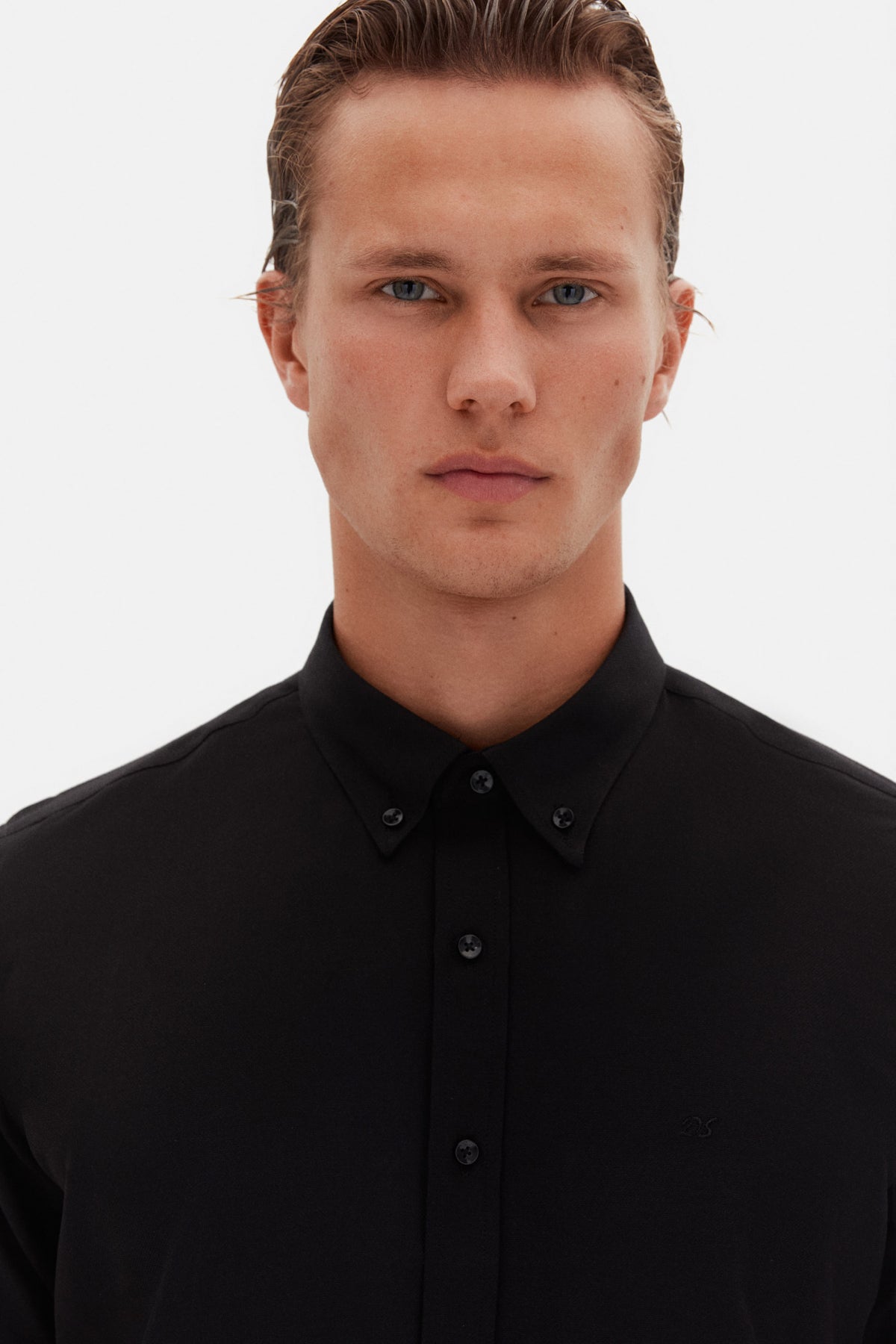 Ds Damat Slim Fit Oxford Button-Down Easy Iron Embroidered Detail Cotton Shirt - Black