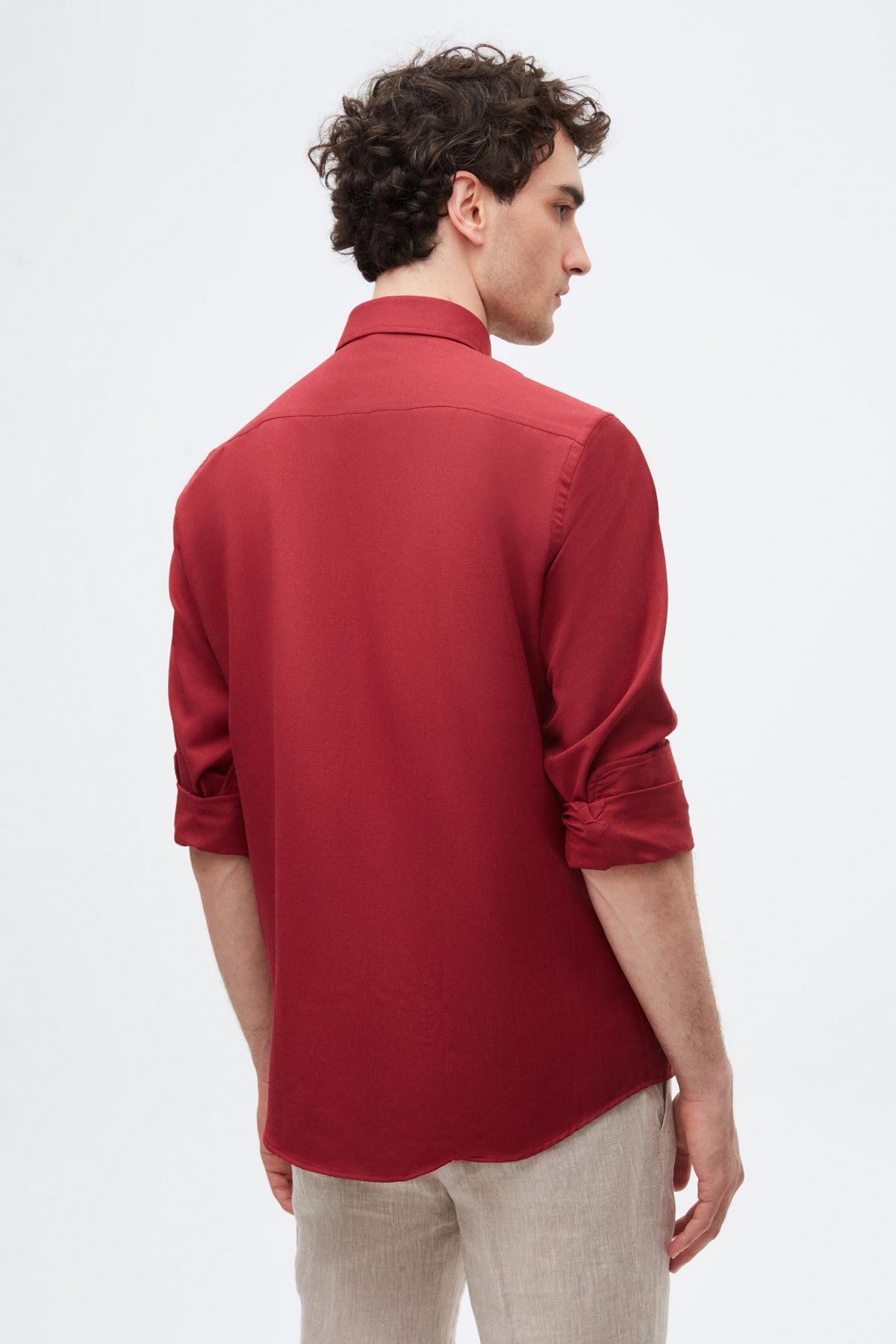 Ds Damat Slim Fit Oxford Button-Down Easy Iron Embroidered Detail Cotton Shirt - Burgundy