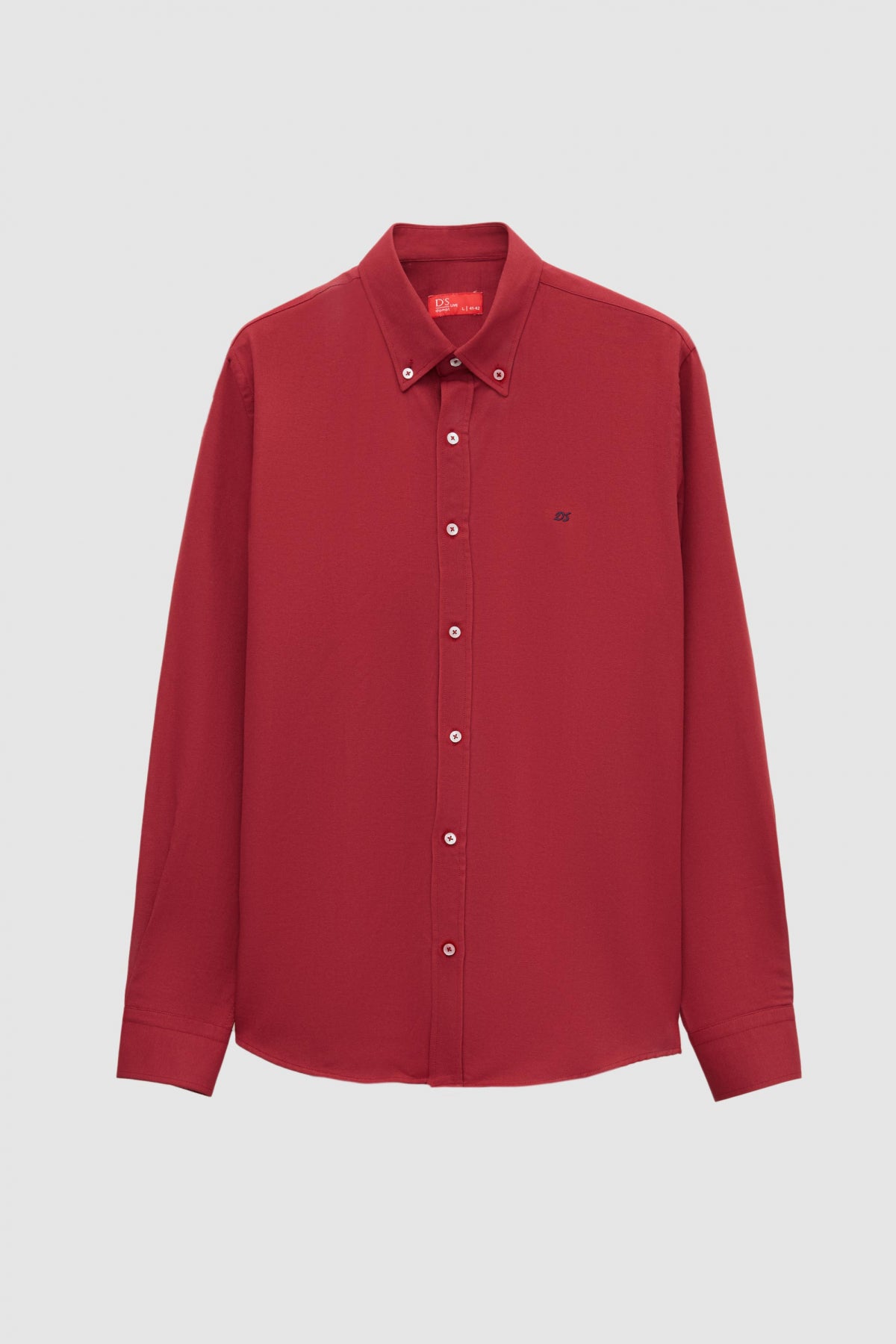 Ds Damat Slim Fit Oxford Button-Down Easy Iron Embroidered Detail Cotton Shirt - Burgundy