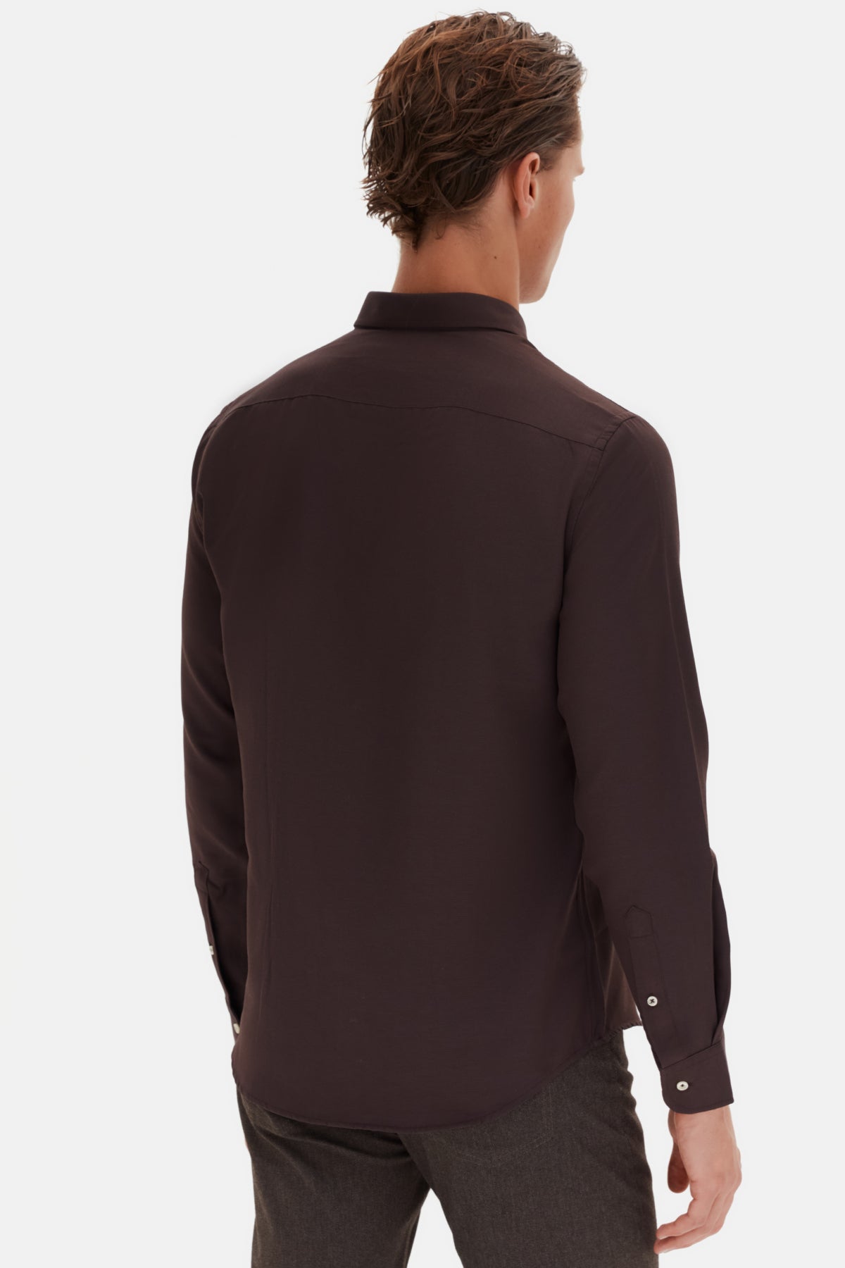 Ds Damat Slim Fit Oxford Button-Down Easy Iron Embroidered Detail Cotton Shirt - Dark Brown
