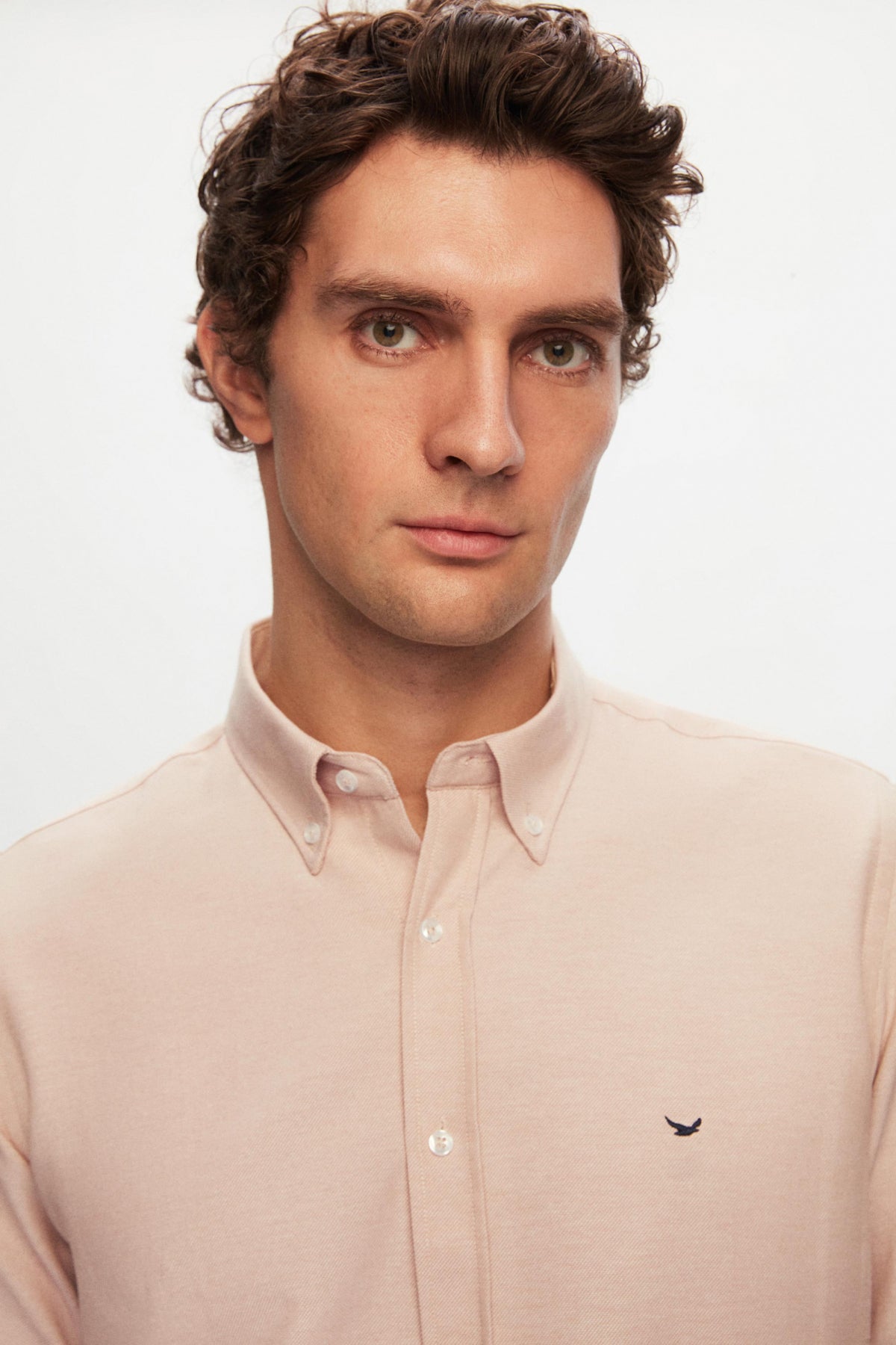Ds Damat Slim Fit Oxford Button-Down Easy Iron Embroidered Detail Cotton Shirt - Ecru