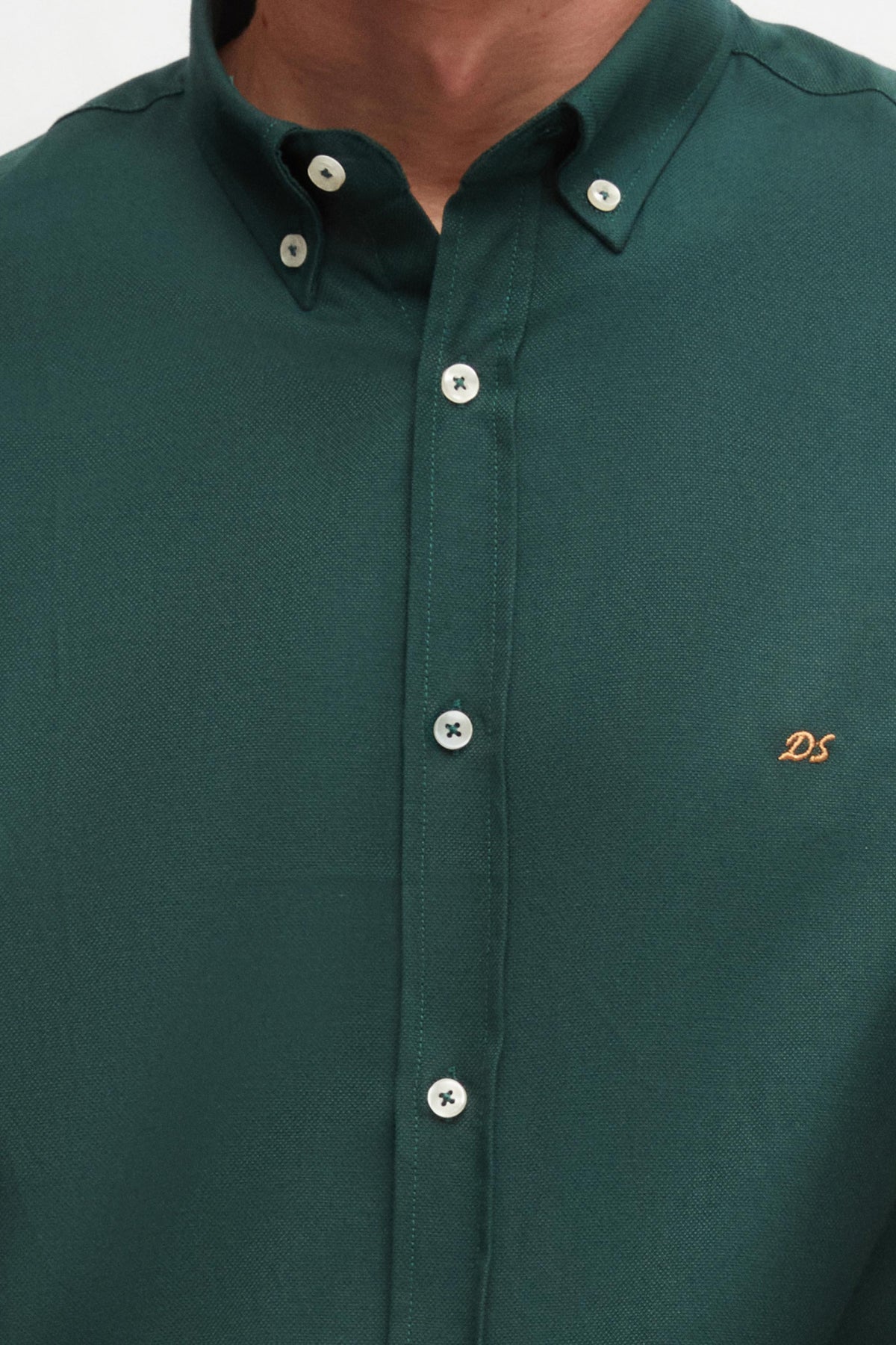 Ds Damat Slim Fit Oxford Button-Down Easy Iron Embroidered Detail Cotton Shirt - Green
