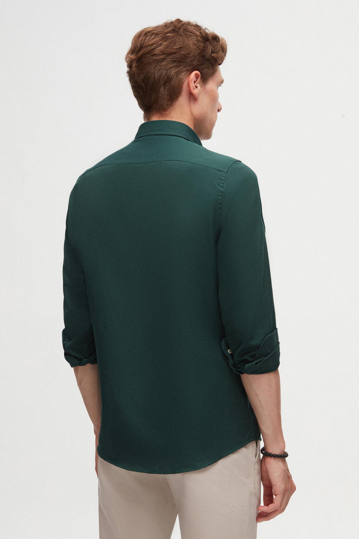 Ds Damat Slim Fit Oxford Button-Down Easy Iron Embroidered Detail Cotton Shirt - Green