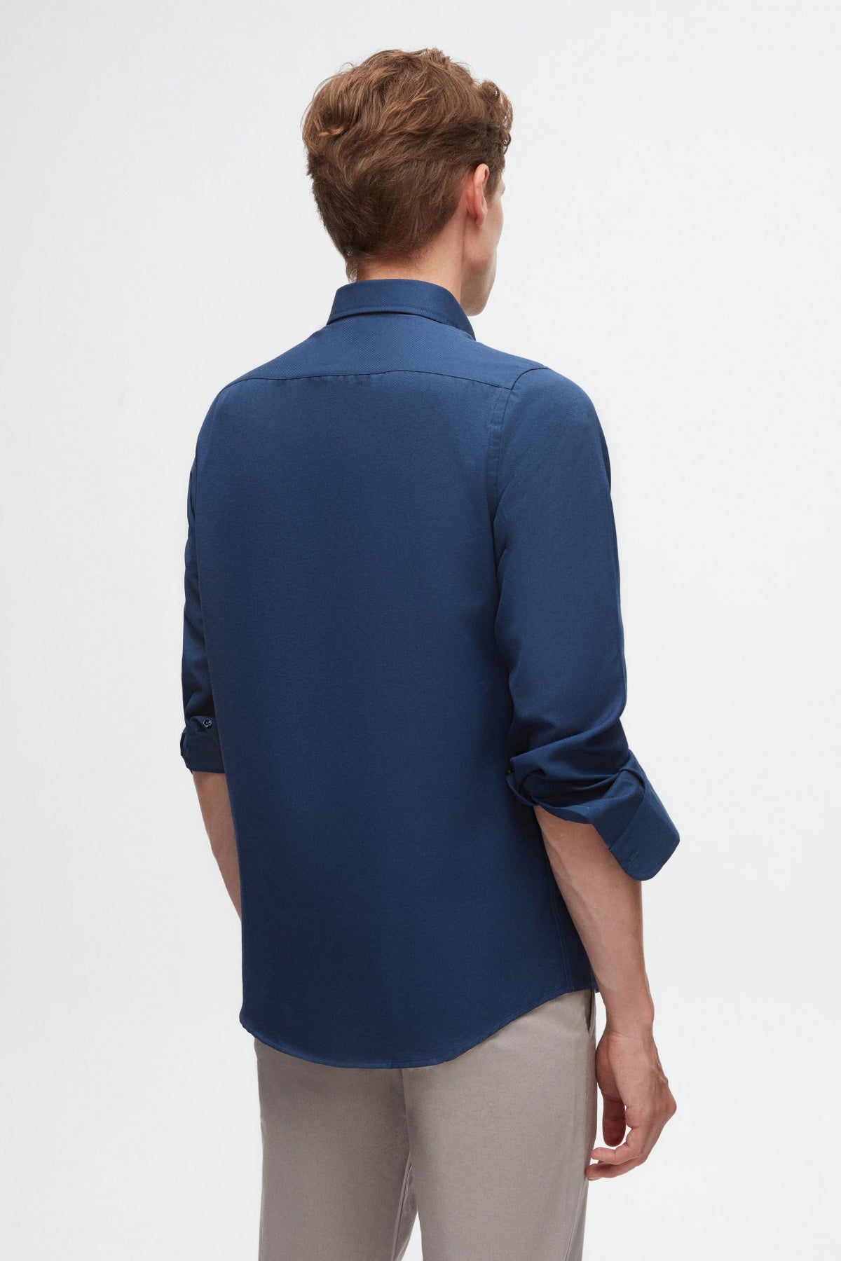 Ds Damat Slim Fit Oxford Button-Down Easy Iron Embroidered Detail Cotton Shirt - Indigo