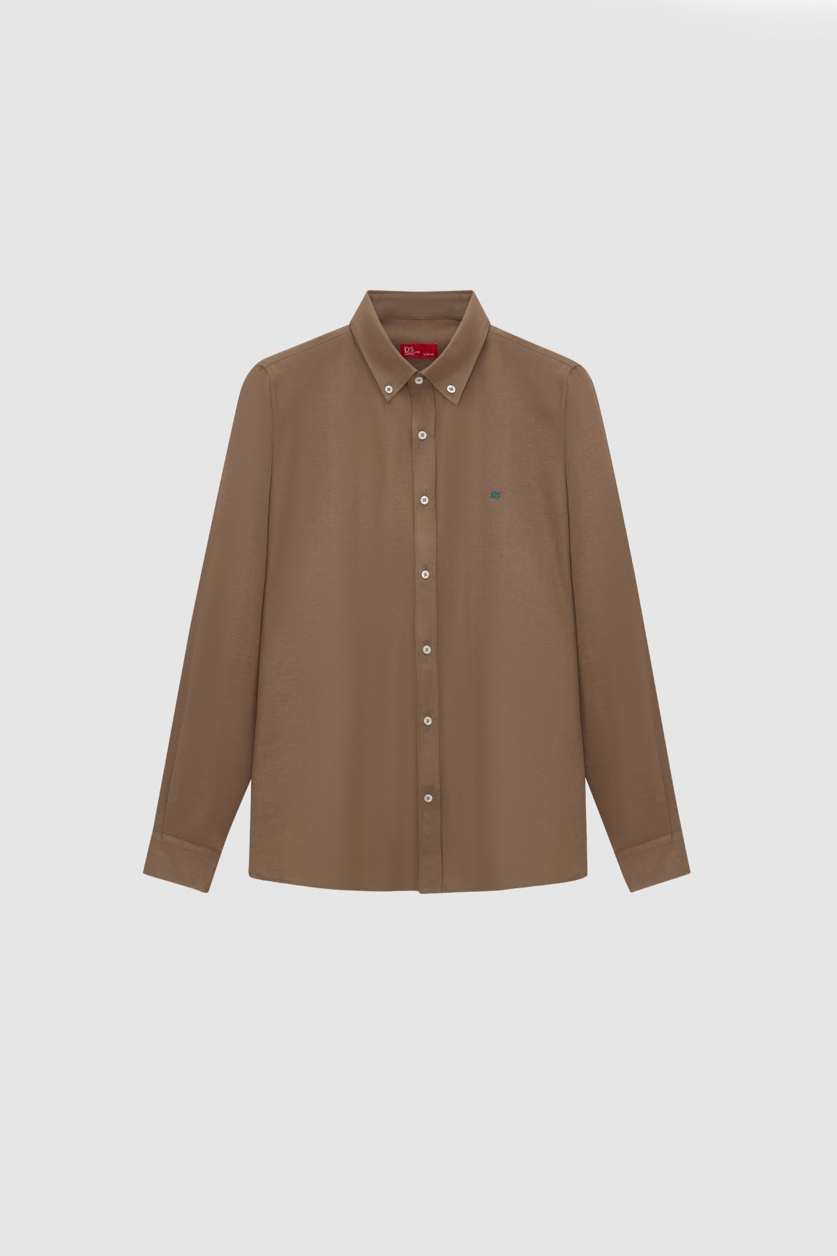 Ds Damat Slim Fit Oxford Button-Down Easy Iron Embroidered Detail Cotton Shirt - Khaki