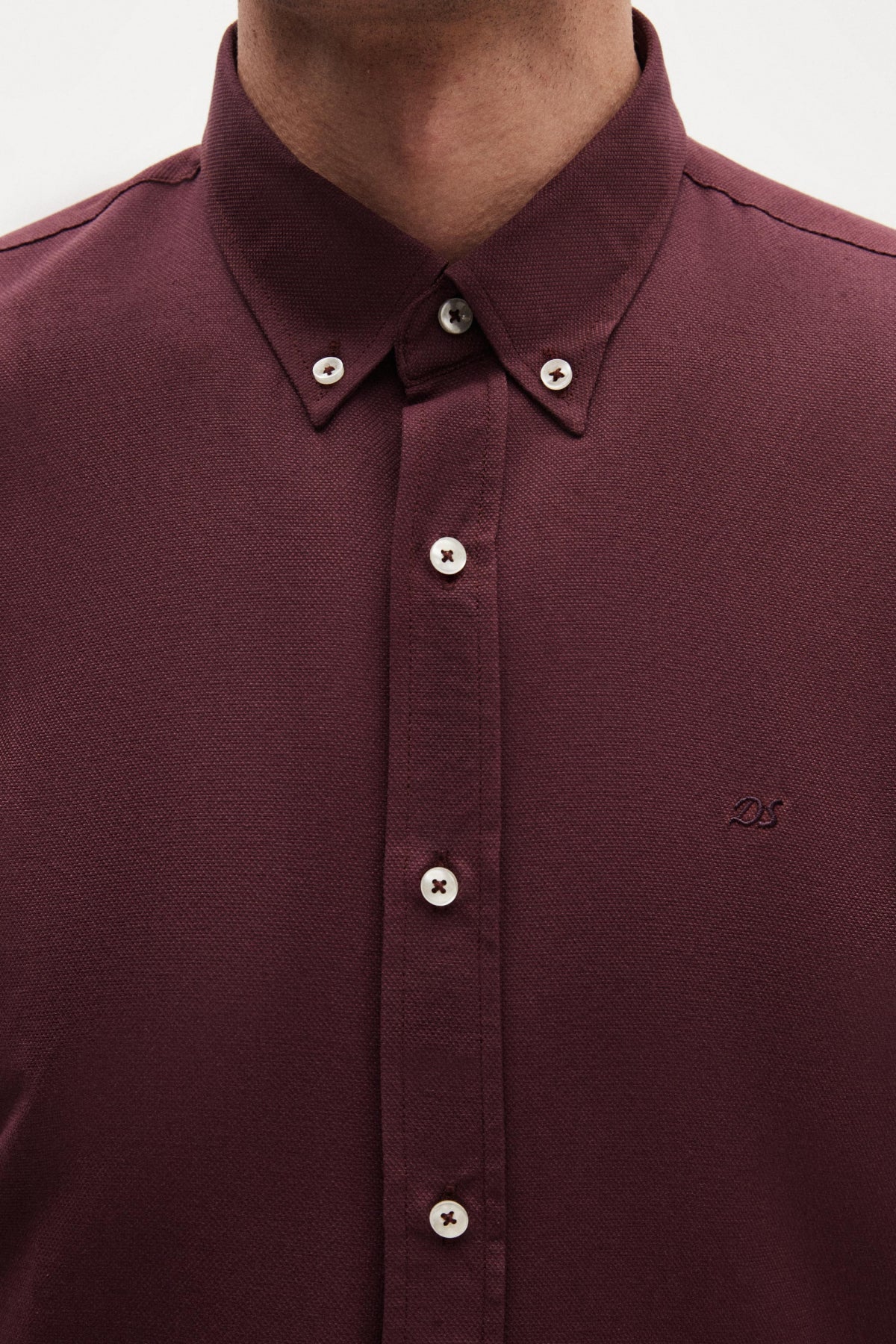 Ds Damat Slim Fit Oxford Button-Down Easy Iron Embroidered Detail Cotton Shirt - Plum