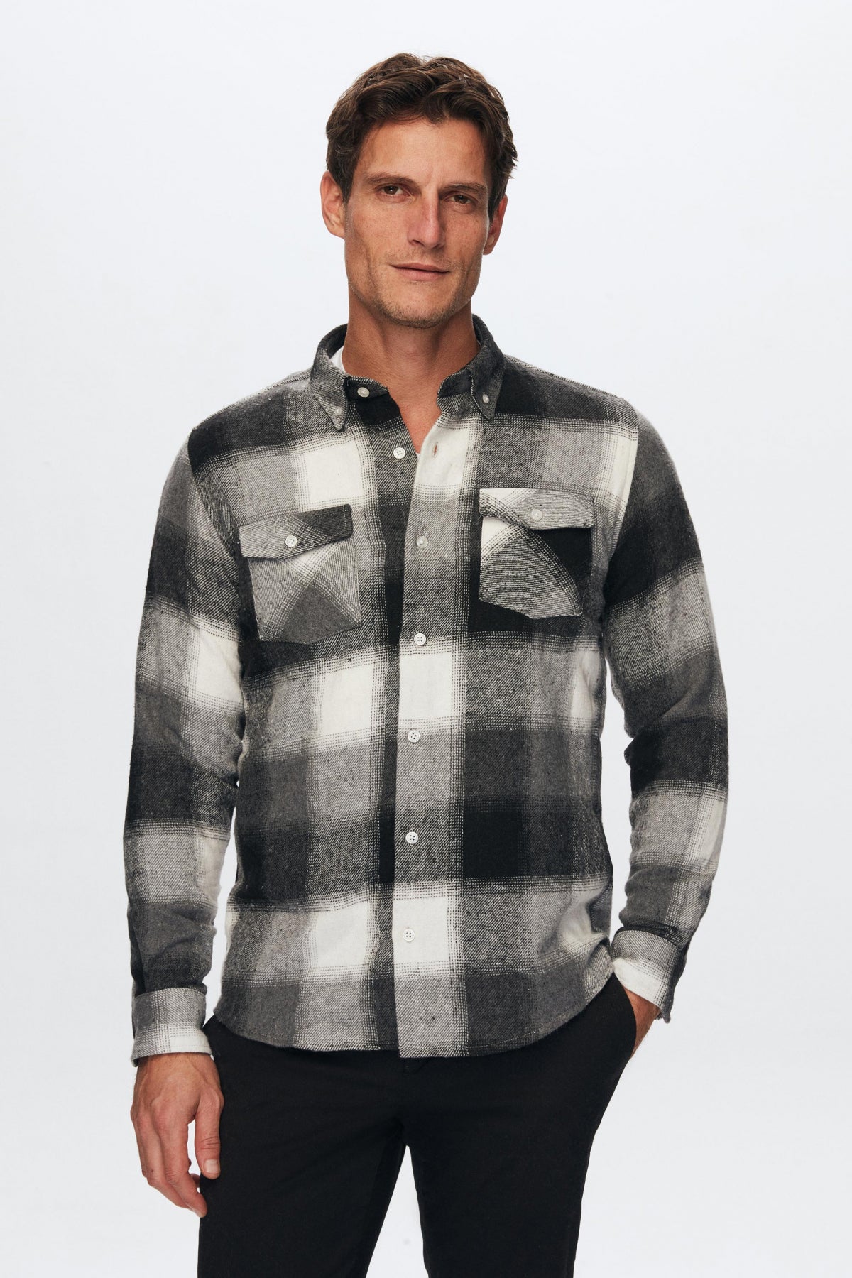 Ds Damat Slim Fit Plaid Lumberjack Shirt - Black