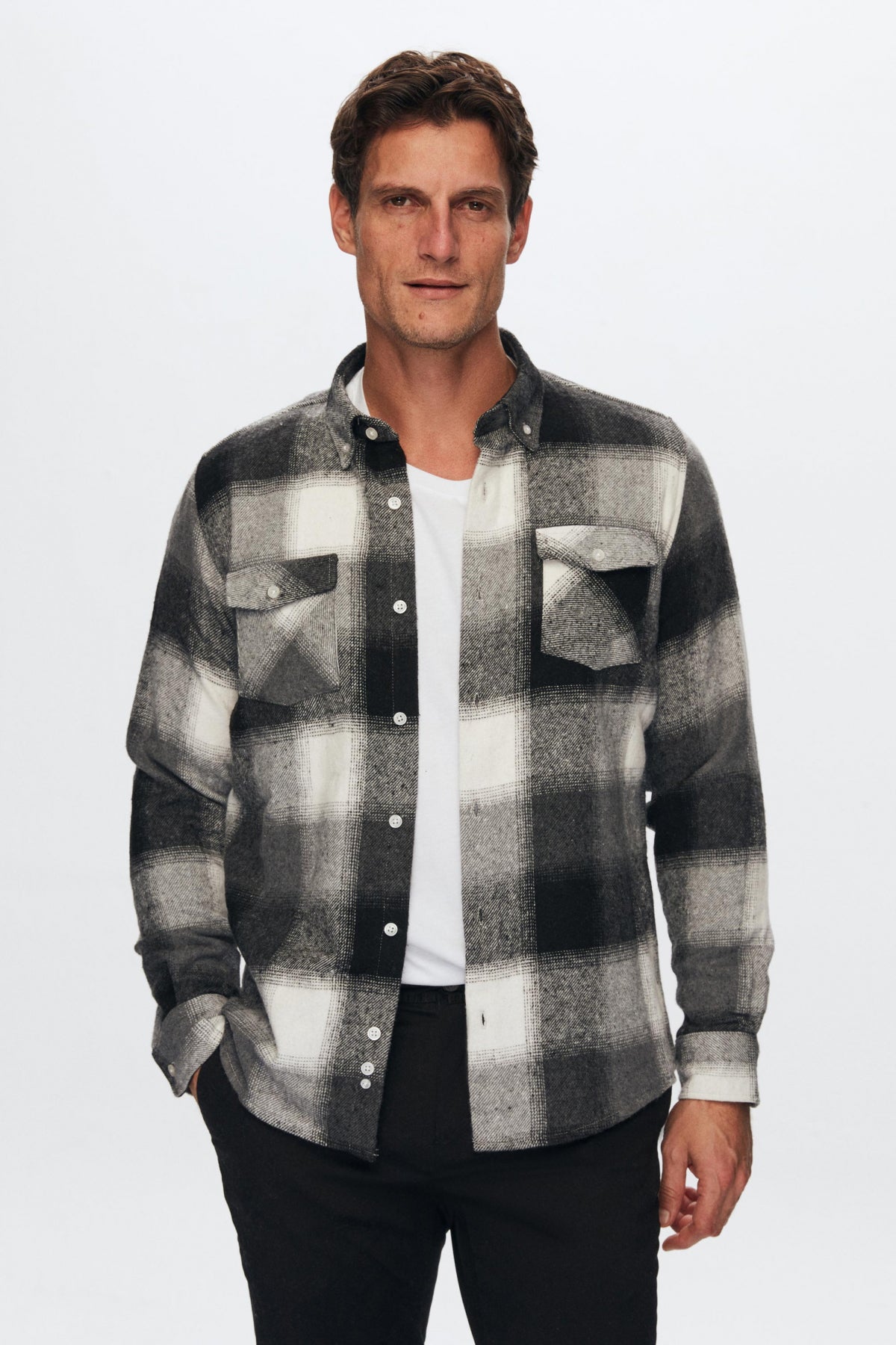 Ds Damat Slim Fit Plaid Lumberjack Shirt - Black