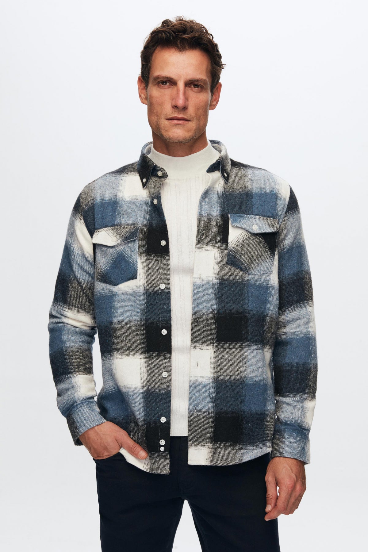 Ds Damat Slim Fit Plaid Lumberjack Shirt - Blue