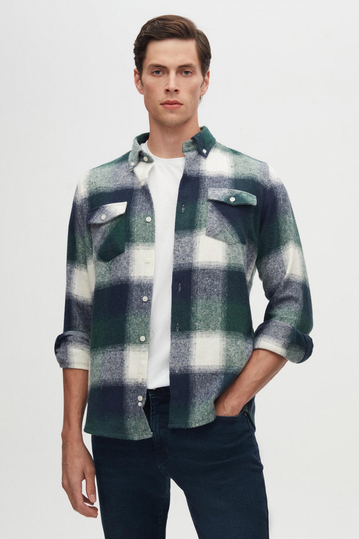 Ds Damat Slim Fit Plaid Lumberjack Shirt - Green