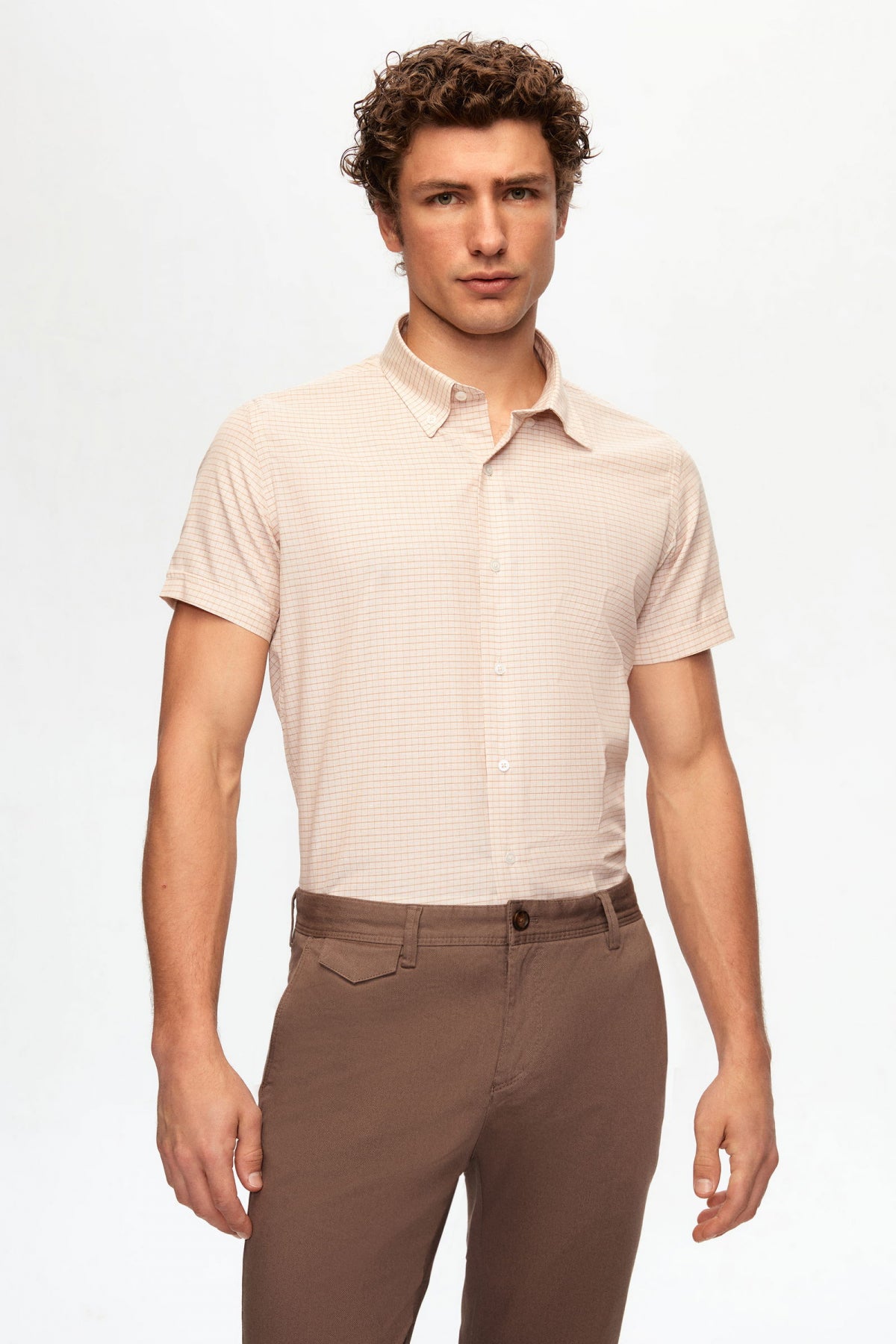 Ds Damat Slim Fit Plaid Shirt - Beige