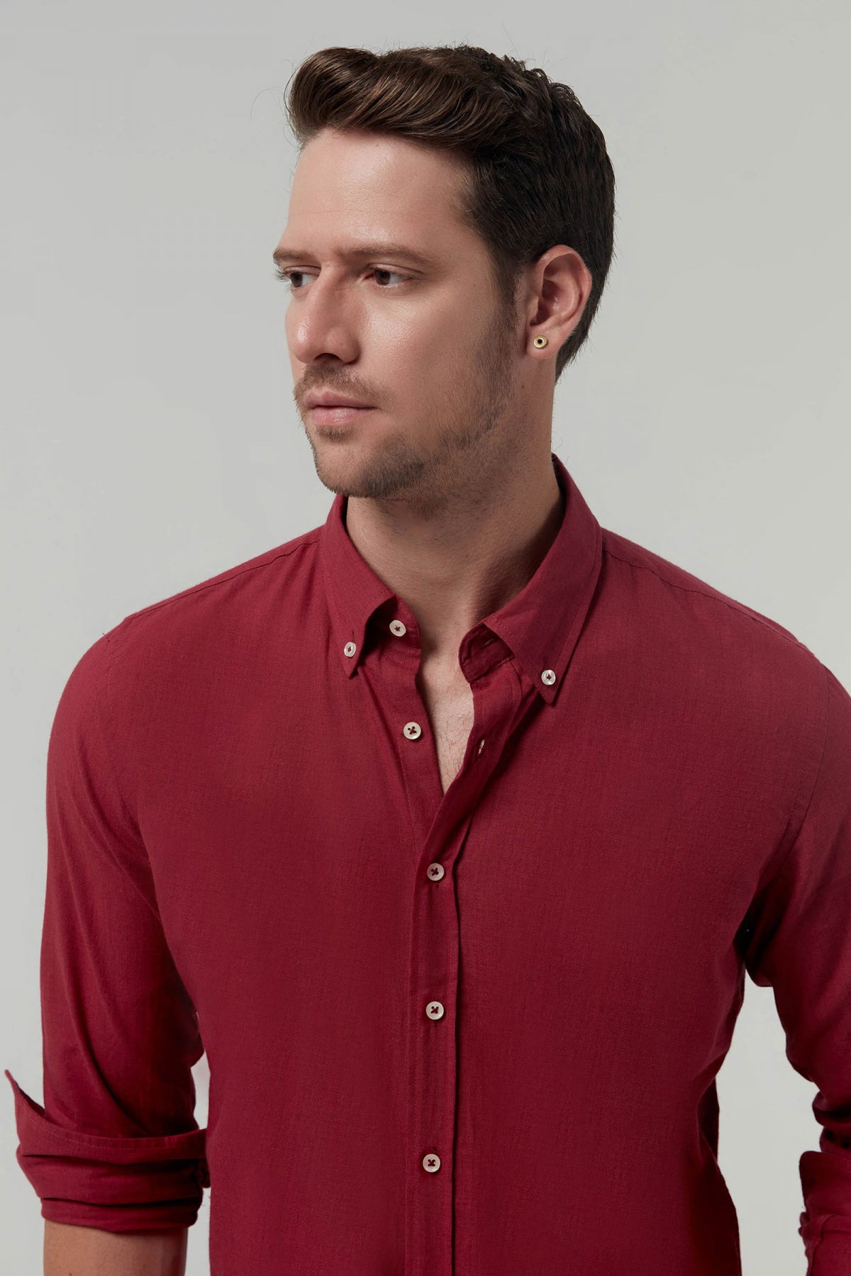 Ds Damat Slim Fit Plain Cotton Shirt - Brick