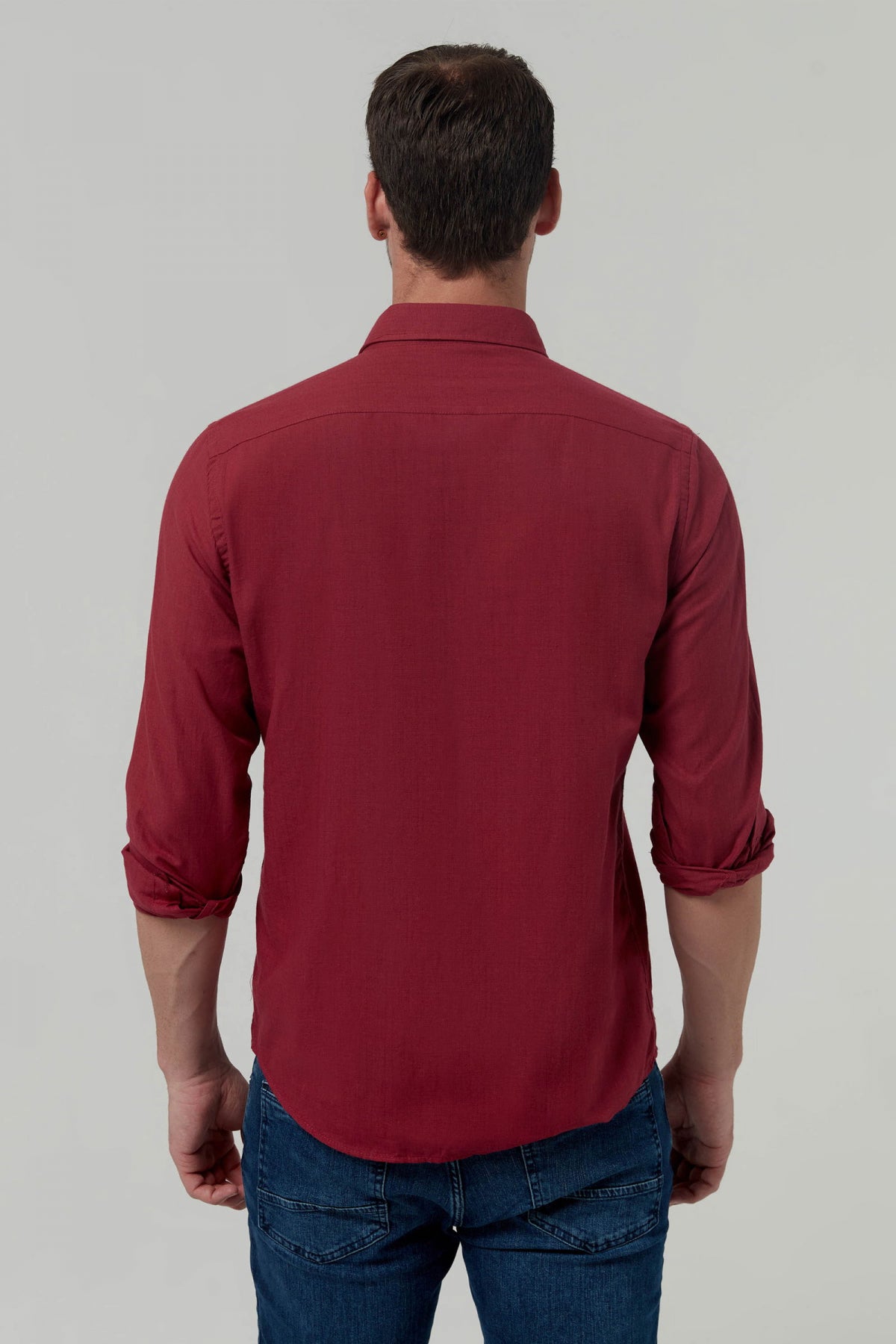 Ds Damat Slim Fit Plain Cotton Shirt - Brick