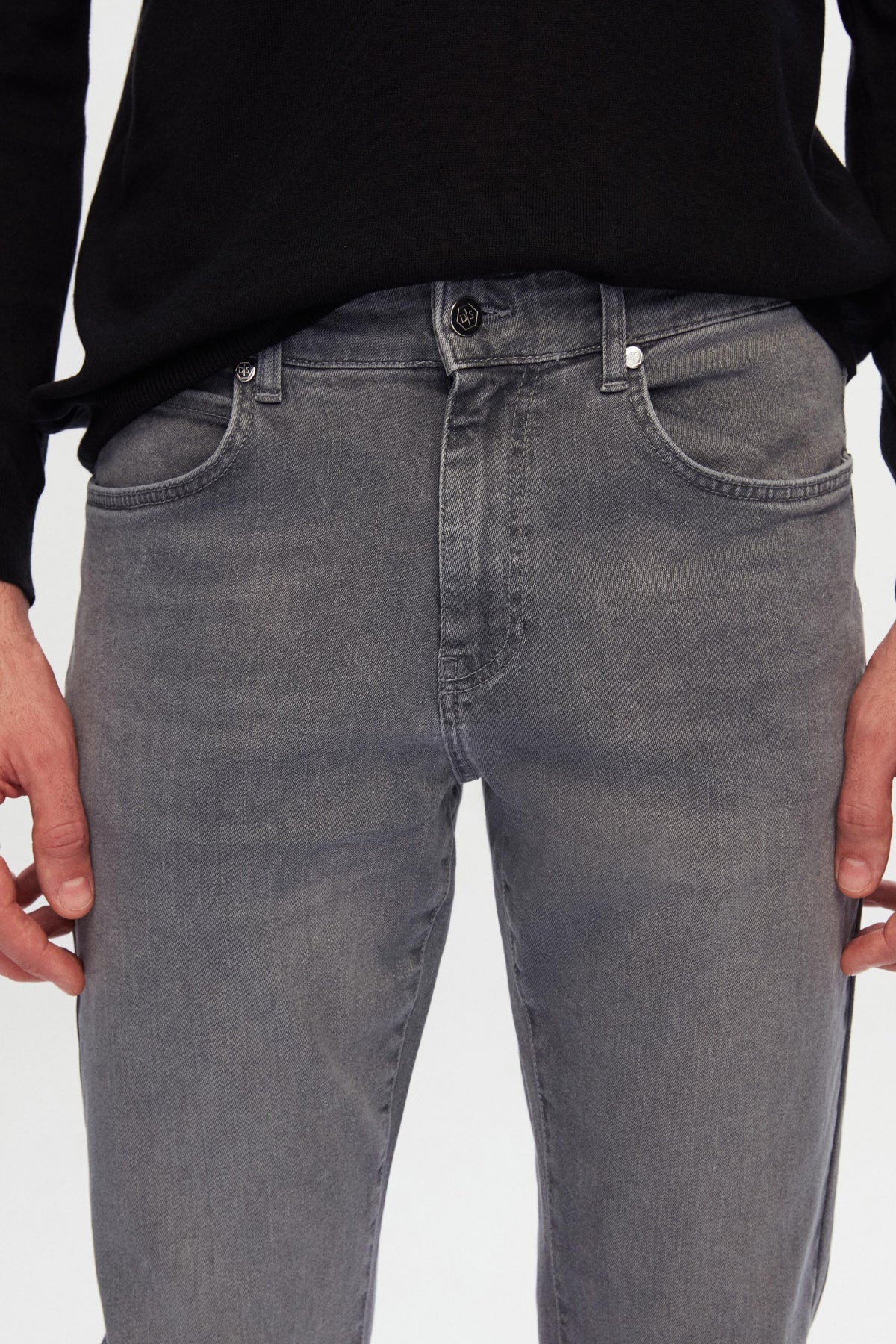Ds Damat Slim Fit Plain Jean 5-Pocket Stretchable Washed Denim Pants - Gray