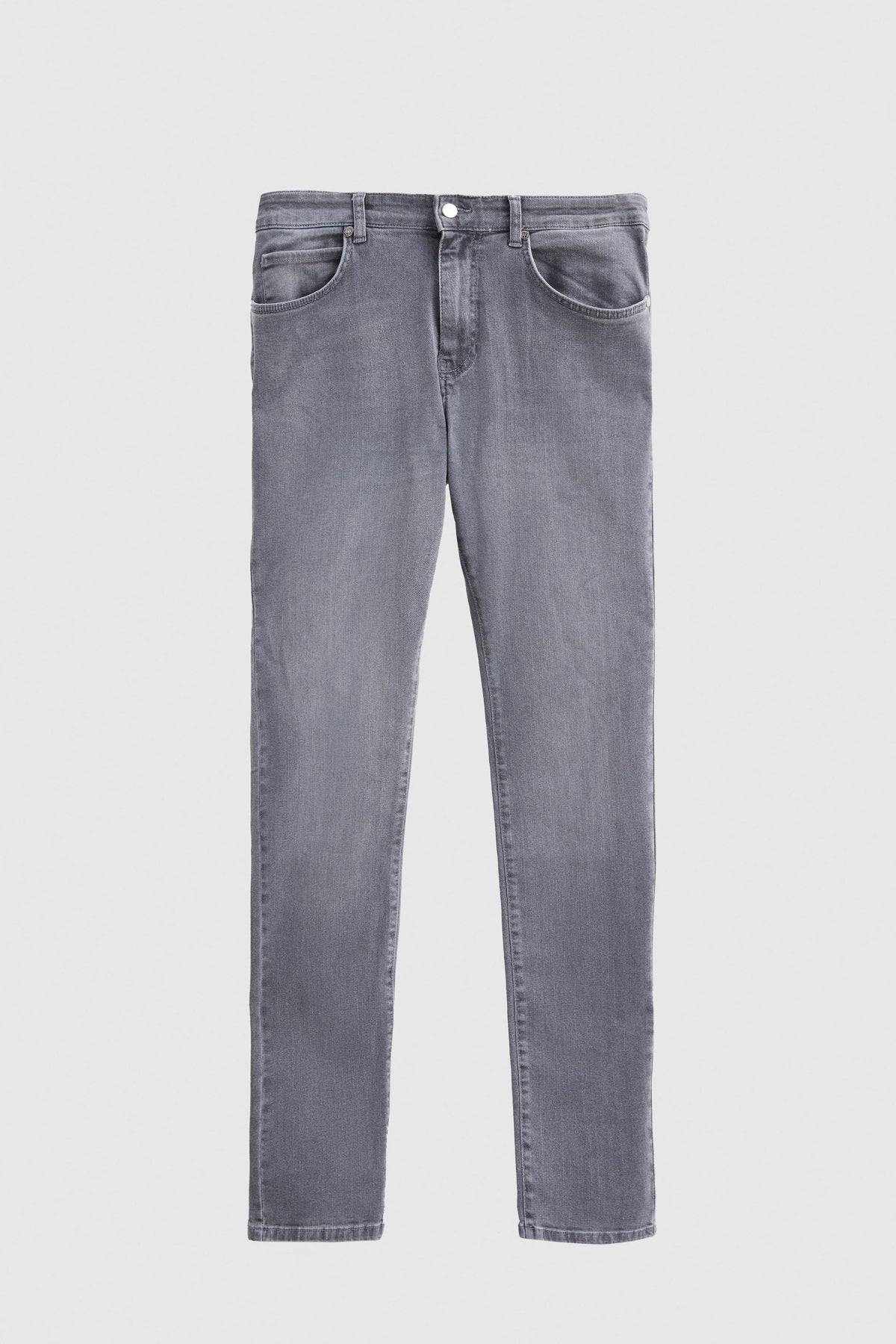 Ds Damat Slim Fit Plain Jean 5-Pocket Stretchable Washed Denim Pants - Gray
