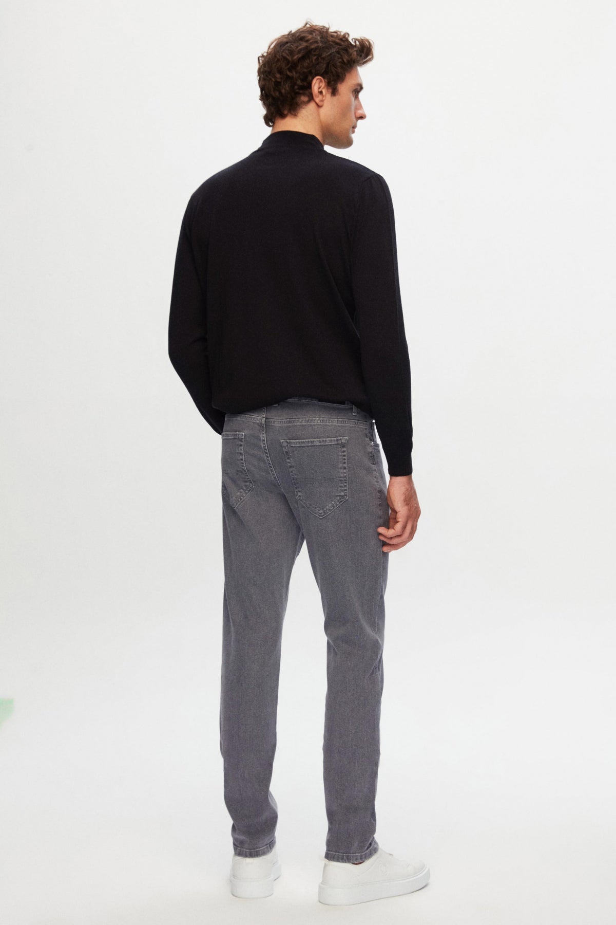Ds Damat Slim Fit Plain Jean 5-Pocket Stretchable Washed Denim Pants - Gray