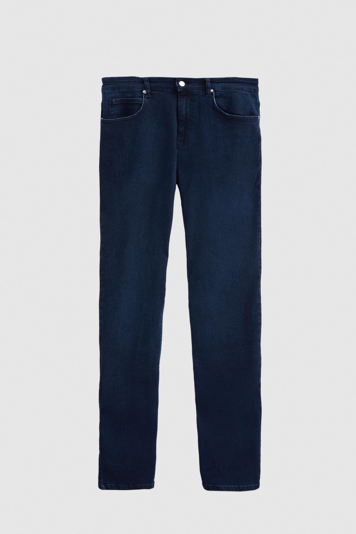 Ds Damat Slim Fit Plain Jean 5-Pocket Stretchable Washed Denim Pants - Navy Blue