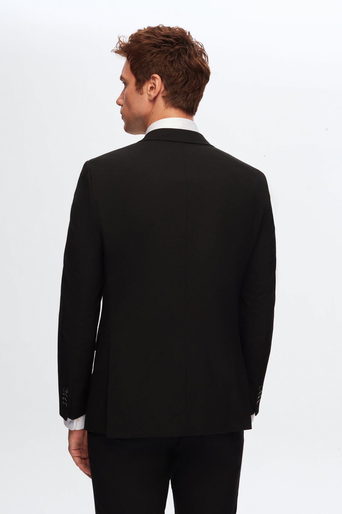 Ds Damat Slim Fit Plain Mono Collar Double Vent Lined Suit - Black