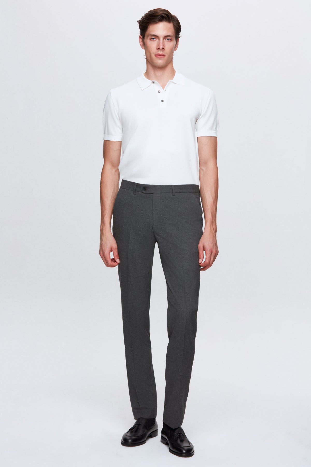 Ds Damat Slim Fit Plain Mono Collar Double Vent Lined Suit - Gray