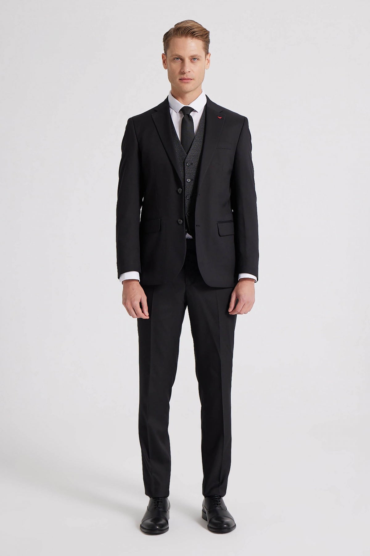 Ds Damat Slim Fit Plain Mono Collar Single Vent Lined Suit Combo  - Black