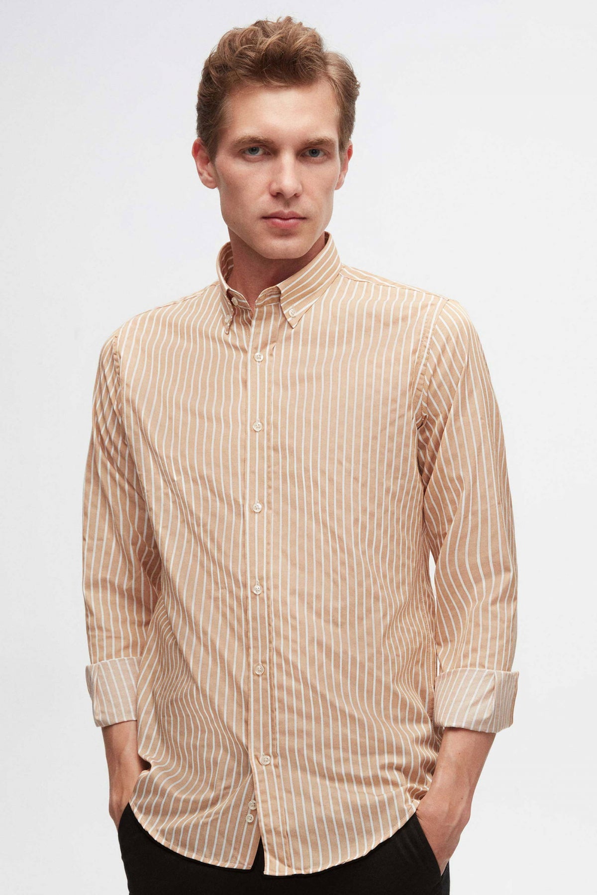 Ds Damat Slim Fit Striped Shirt - Beige