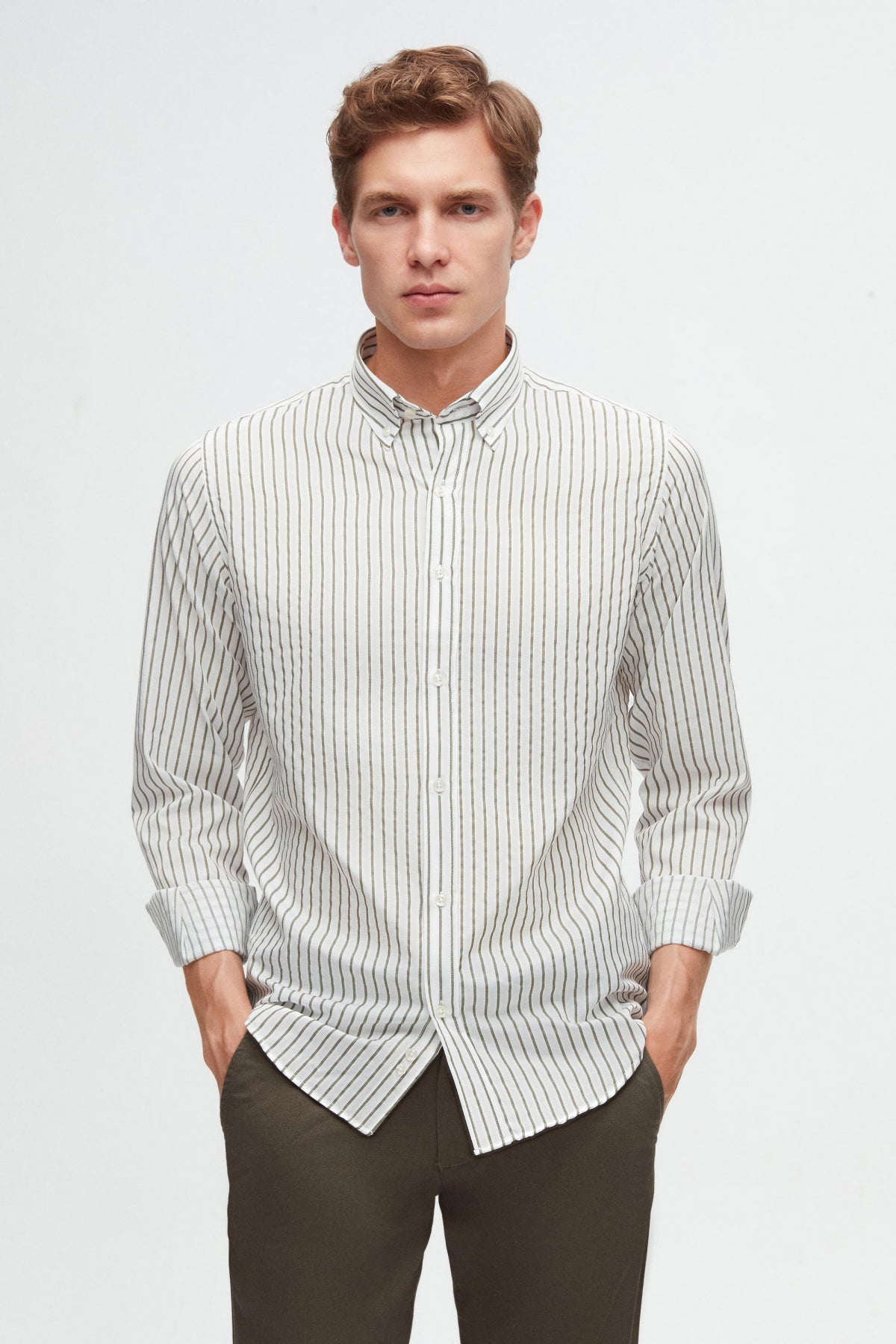Ds Damat Slim Fit Striped Shirt - Green