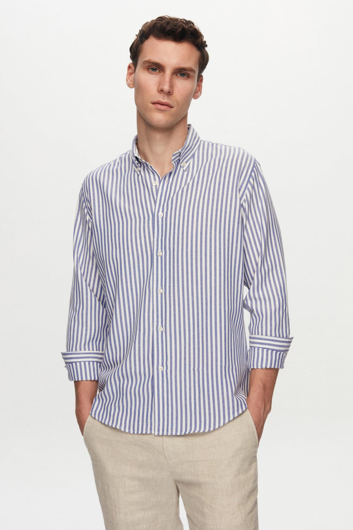Ds Damat Slim Fit Striped Shirt - Navy Blue