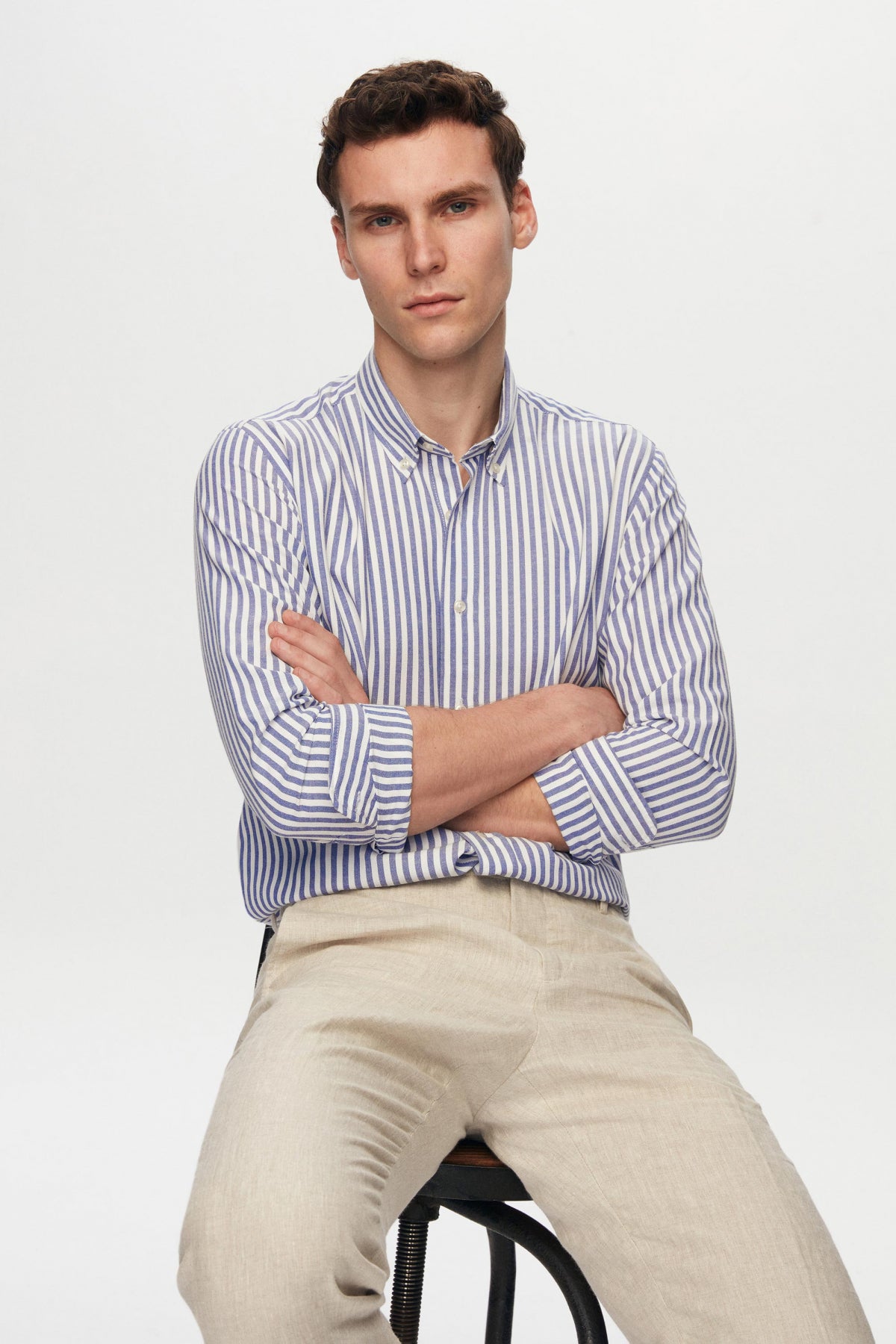 Ds Damat Slim Fit Striped Shirt - Navy Blue