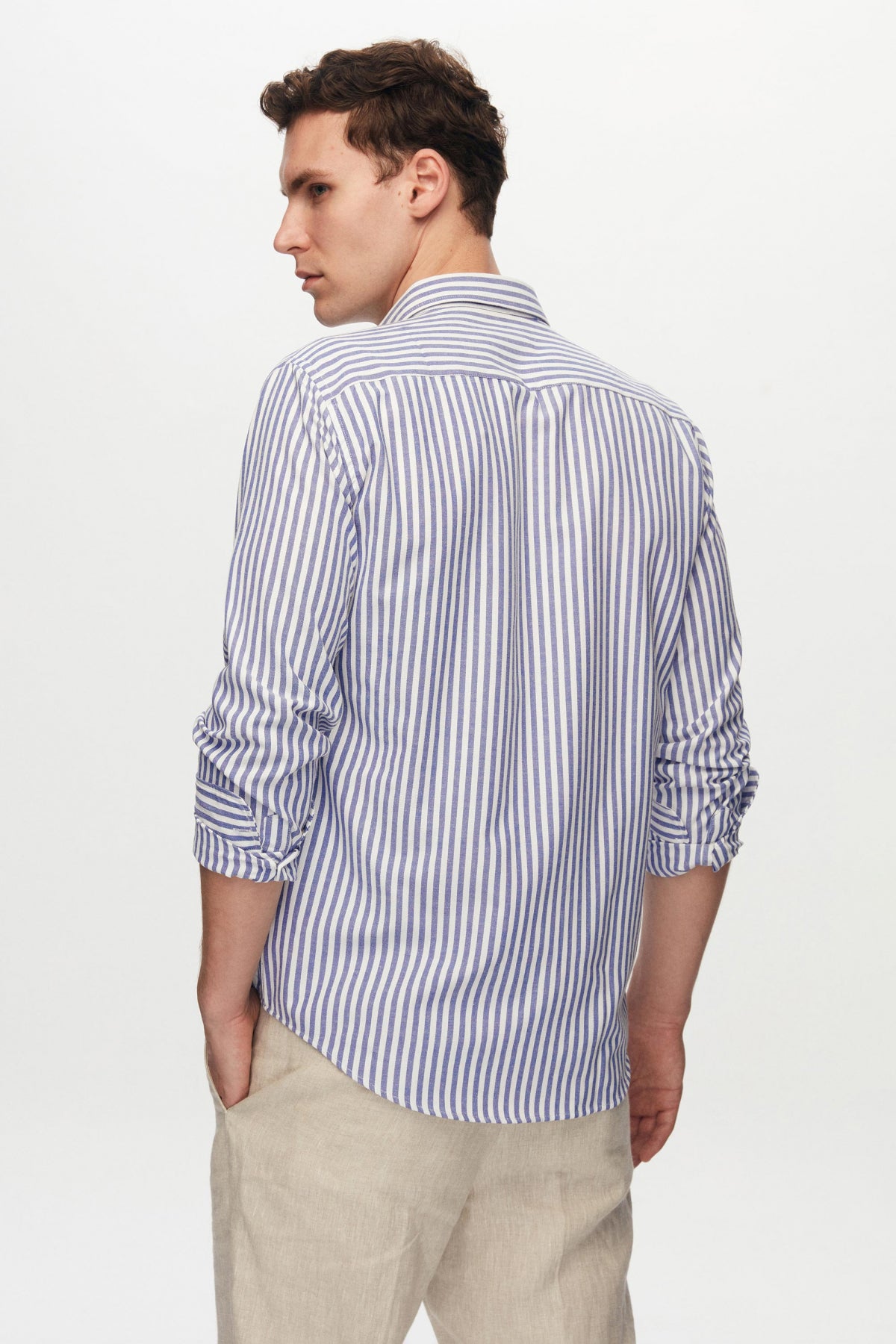 Ds Damat Slim Fit Striped Shirt - Navy Blue