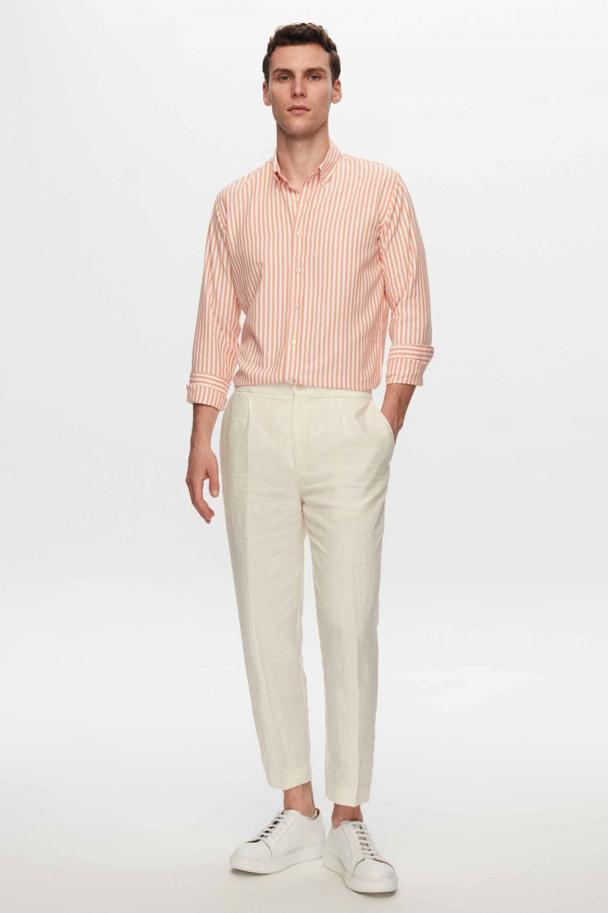 Ds Damat Slim Fit Striped Shirt - Orange