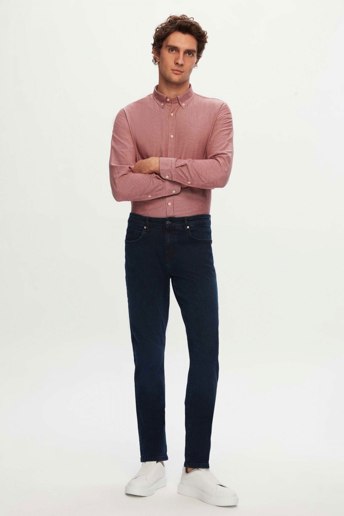 Ds Damat Slim Fit Textured Button-Down Cotton Shirt - Burgundy
