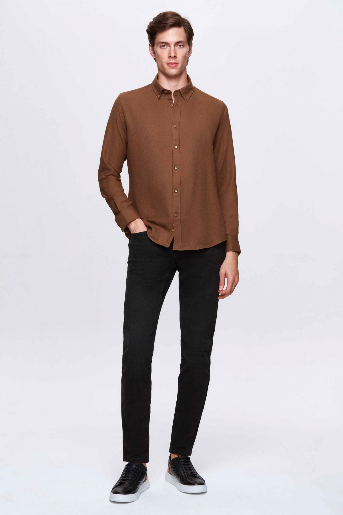 Ds Damat Slim Fit Textured Button-Down Cotton Shirt - Taupe
