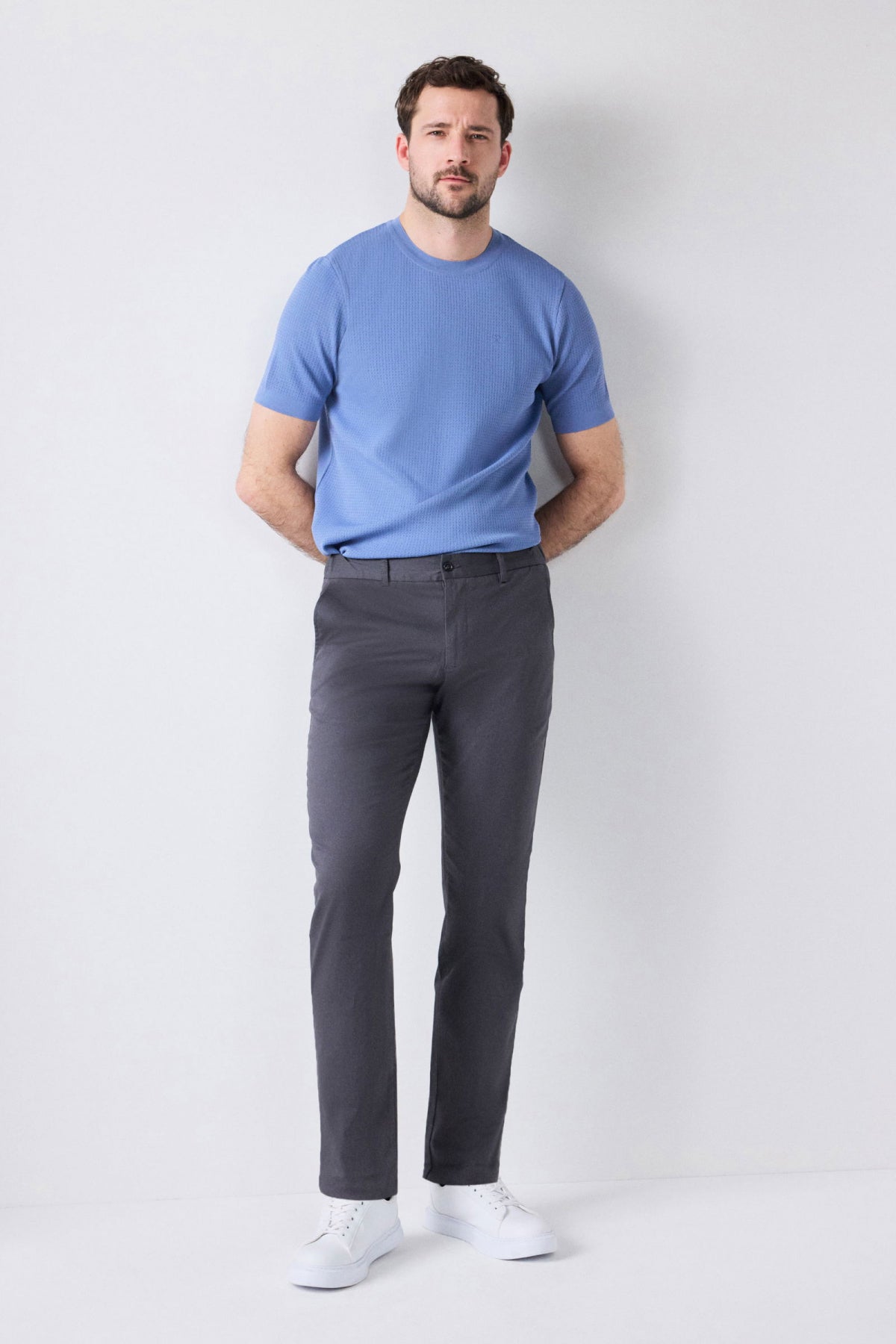 Ds Damat Slim Fit Textured Elastic Waist Stretchable Side Pocket Chino Pants  - Anthracite