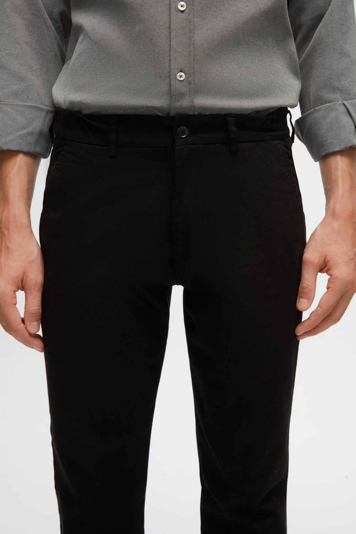 Ds Damat Slim Fit Textured Elastic Waist Stretchable Side Pocket Chino Pants - Black