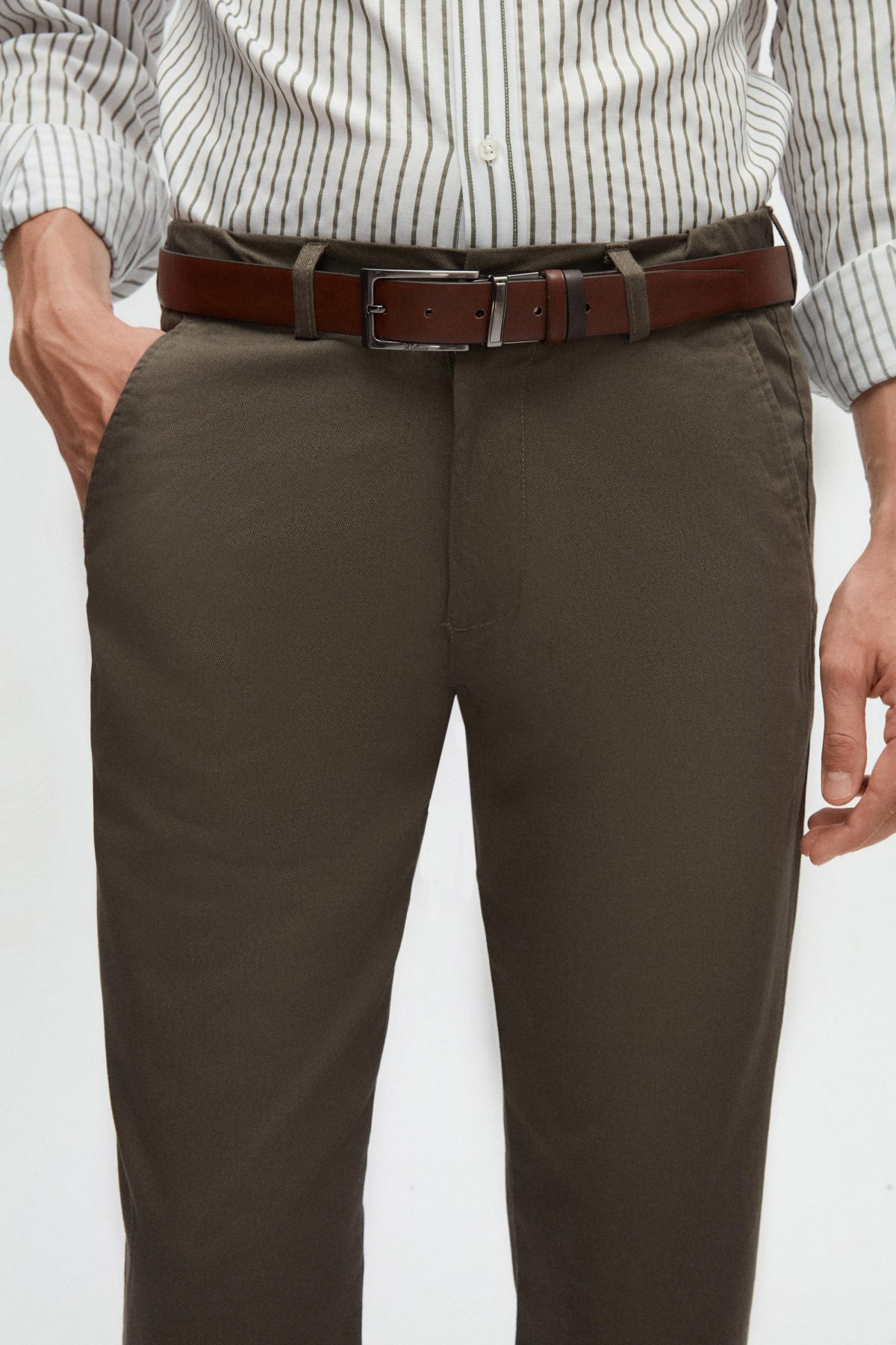 Ds Damat Slim Fit Textured Elastic Waist Stretchable Side Pocket Chino Pants - Khaki