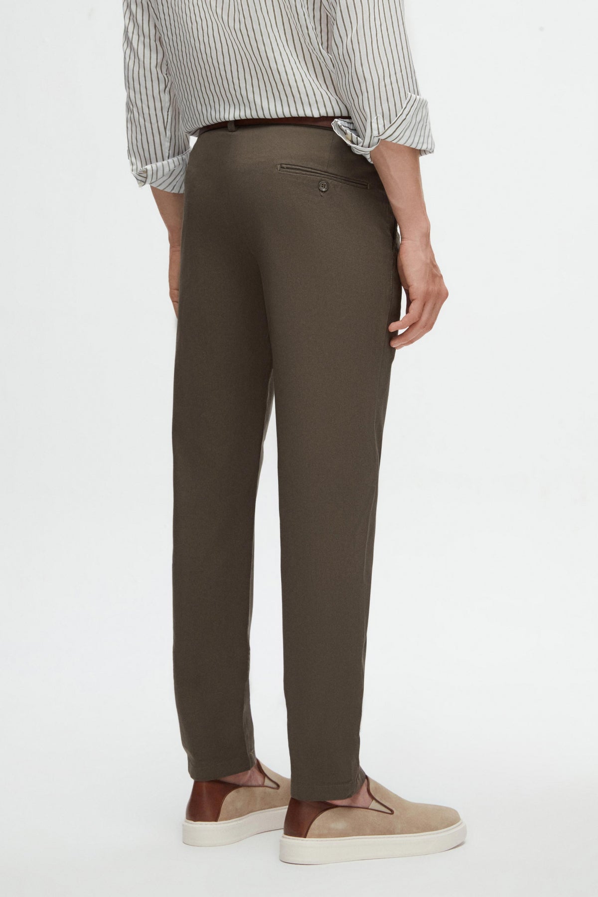 Ds Damat Slim Fit Textured Elastic Waist Stretchable Side Pocket Chino Pants - Khaki