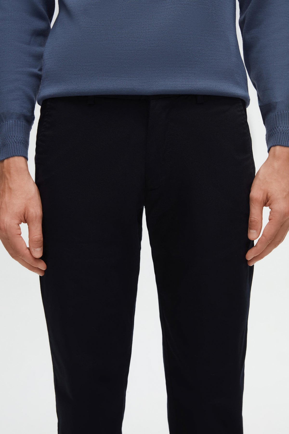 Ds Damat Slim Fit Textured Elastic Waist Stretchable Side Pocket Chino Pants - Navy Blue