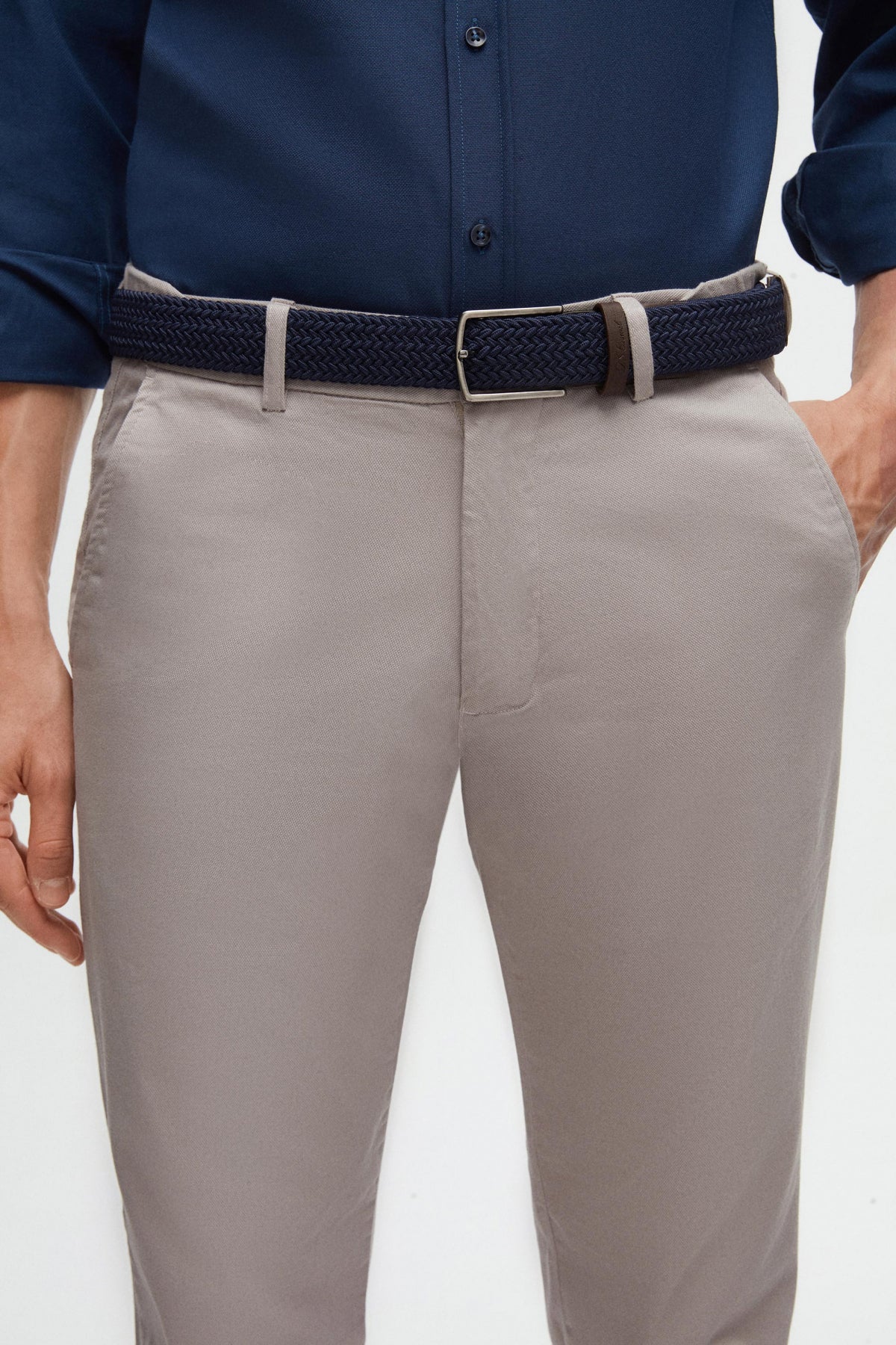 Ds Damat Slim Fit Textured Elastic Waist Stretchable Side Pocket Chino Pants - Stone