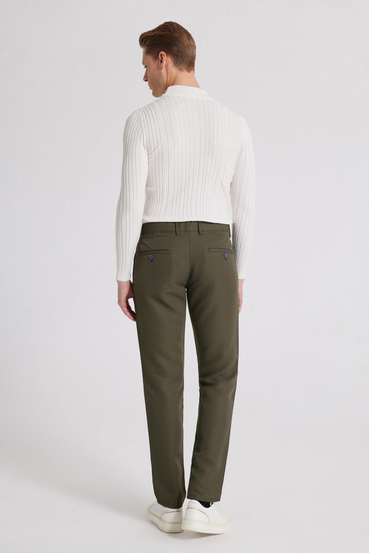 Ds Damat Slim Fit Textured Side Pocket Cotton Chino Pants - Khaki