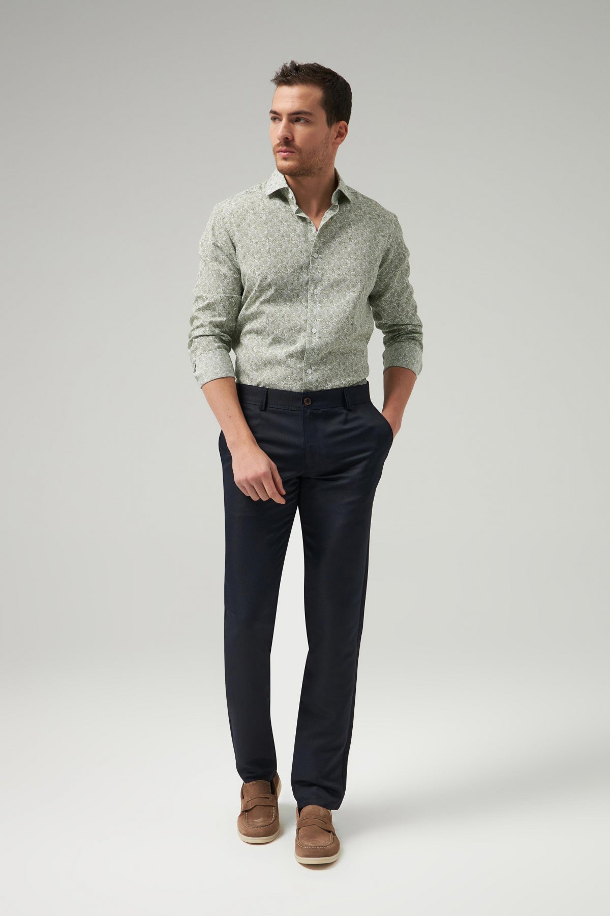 Ds Damat Slim Fit Textured Side Pocket Cotton Chino Pants - Navy Blue