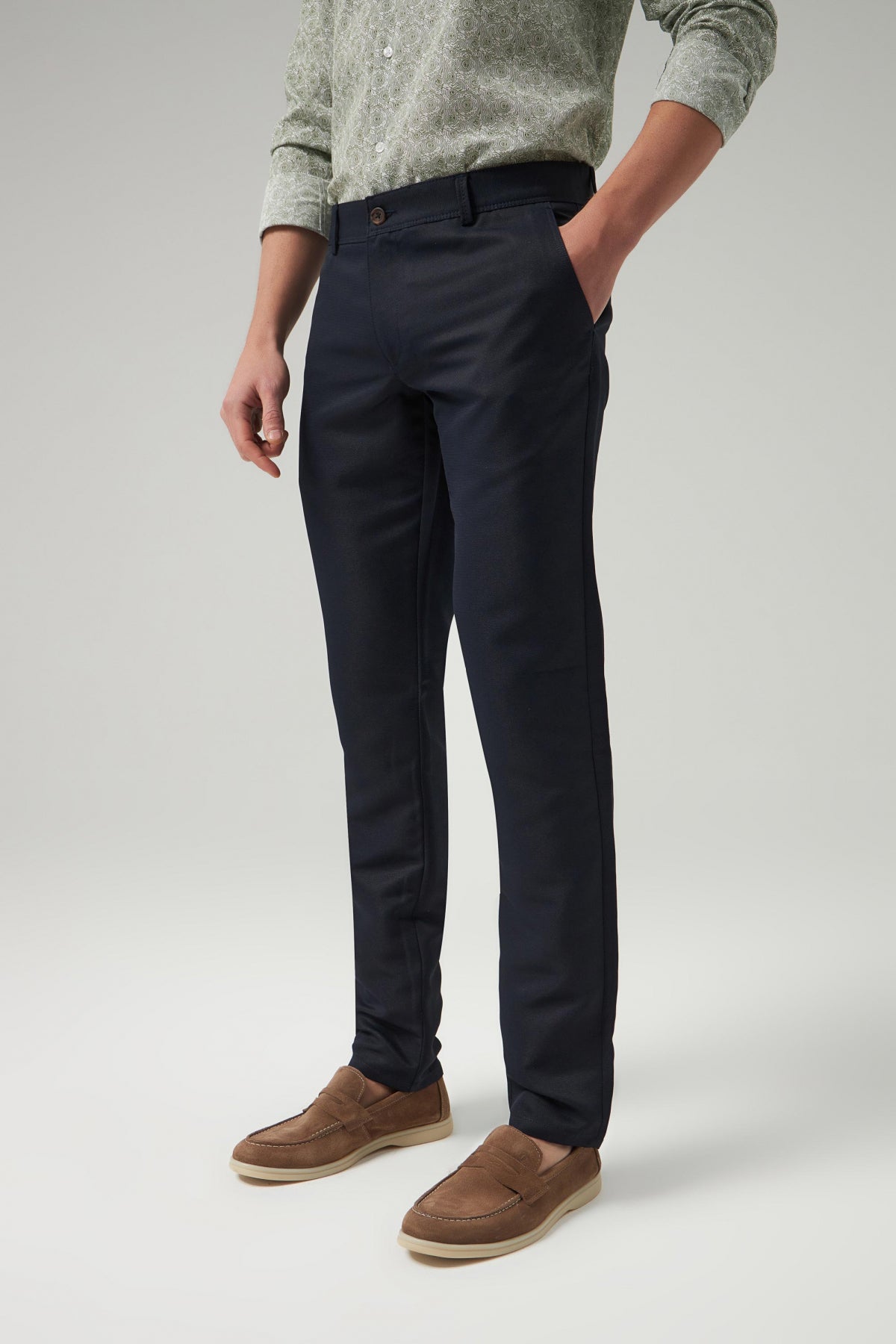 Ds Damat Slim Fit Textured Side Pocket Cotton Chino Pants - Navy Blue